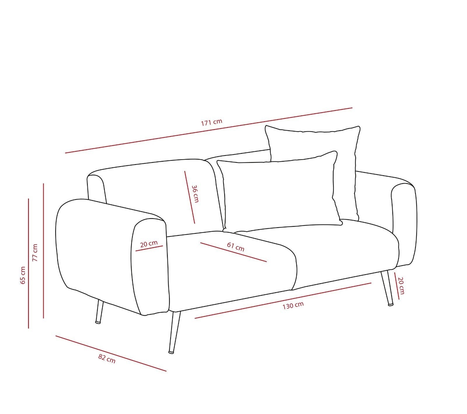 Sofá elegante de 2 lugares, antracite, 171 x 77 x 82 cm | Estrutura de madeira de faia, tecido bouclette 100% poliéster, fácil de limpar, pernas de metal | Design confortável e moderno