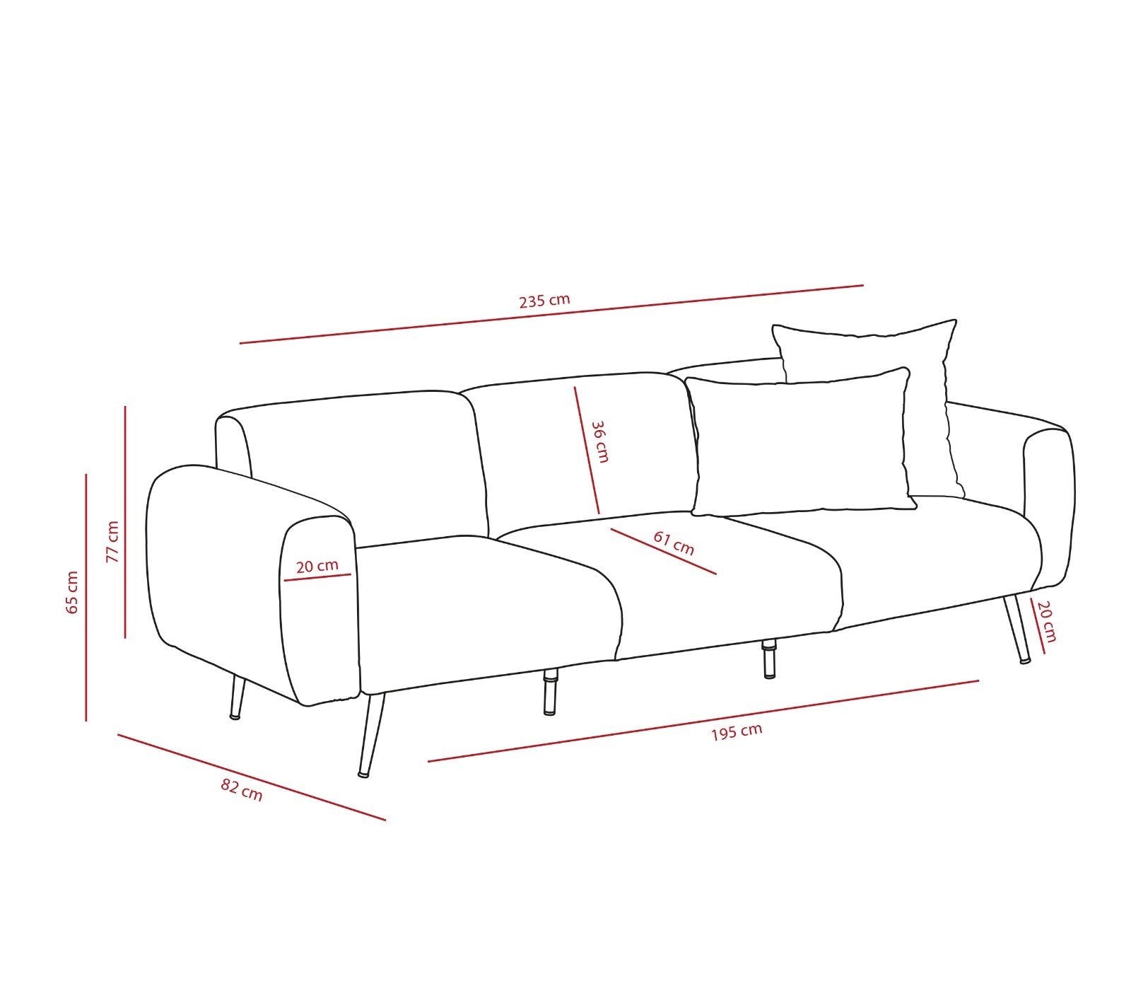 Sofá elegante de 3 lugares, cor creme, estrutura de madeira de faia, tecido bouclette 100% poliéster | 235 cm de largura, fácil de limpar, pernas de metal, perfeito para salas de estar modernas