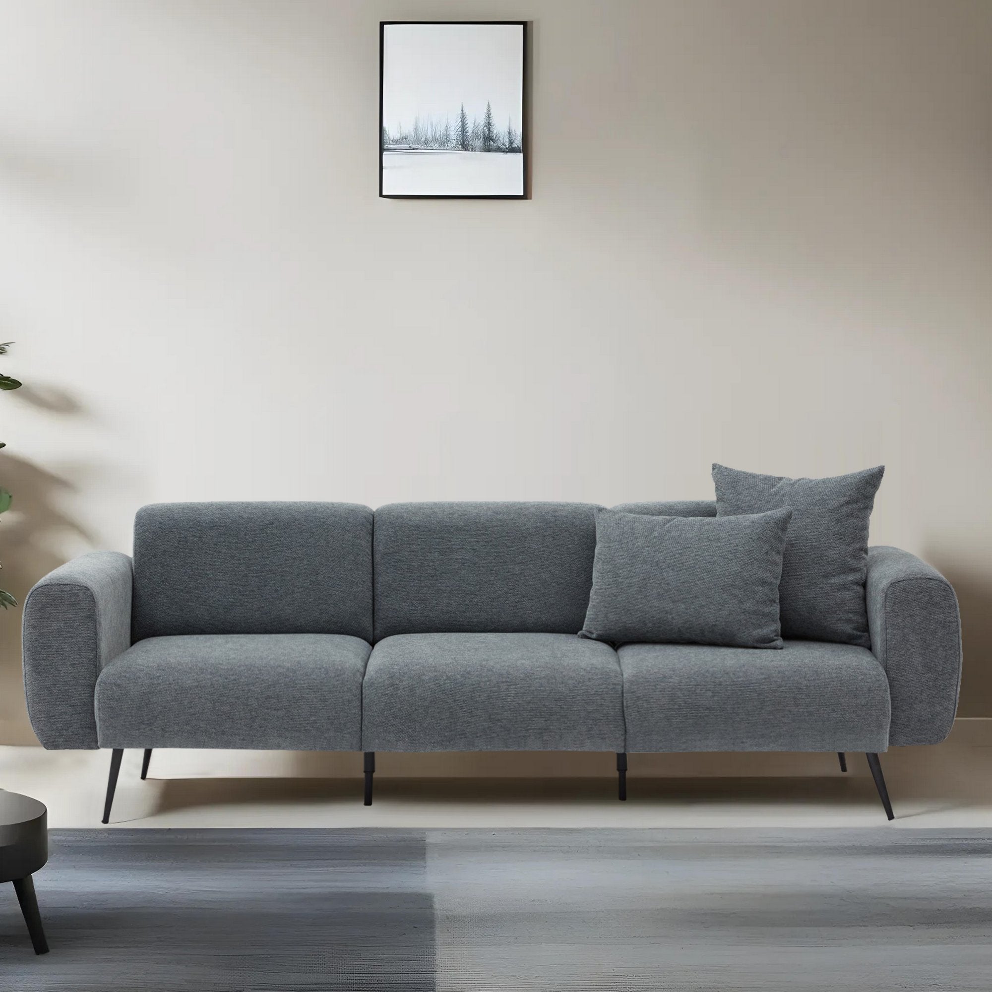 Sofá elegante de 3 lugares, antracite, 235 cm | Estrutura de madeira de faia, tecido bouclette 100% poliéster | Fácil de limpar, pernas de metal, perfeito para espaços modernos