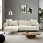 Sofá de canto elegante em tom creme, estrutura de madeira de faia, 252 cm | Tecido Bouclette 100% poliéster, fácil de limpar | Design reversível, pernas de metal, perfeito para salas de estar modernas