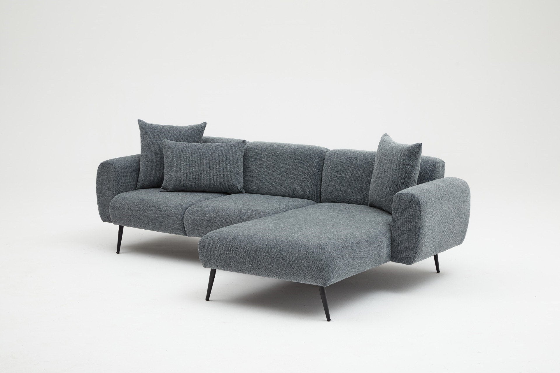 Sofá de canto elegante em antracite, estrutura de madeira de faia, 252 cm | Tecido bouclette 100% poliéster, fácil de limpar | Design reversível, pernas de metal, braços removíveis