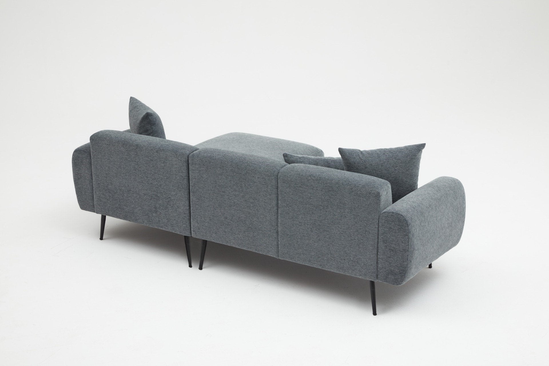 Sofá de canto elegante em antracite, estrutura de madeira de faia, 252 cm | Tecido bouclette 100% poliéster, fácil de limpar | Design reversível, pernas de metal, braços removíveis