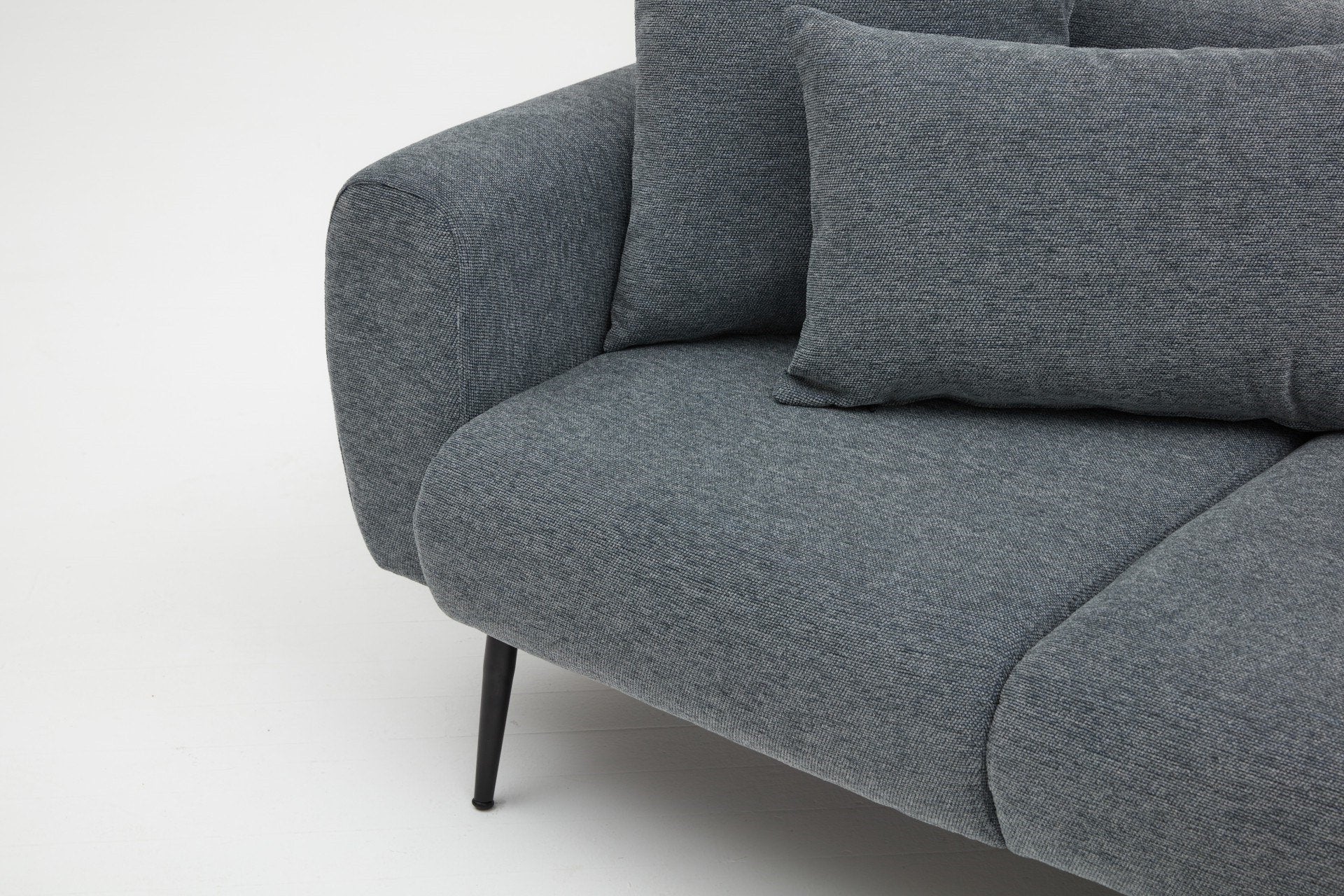 Sofá de canto elegante em antracite, estrutura de madeira de faia, 252 cm | Tecido bouclette 100% poliéster, fácil de limpar | Design reversível, pernas de metal, braços removíveis