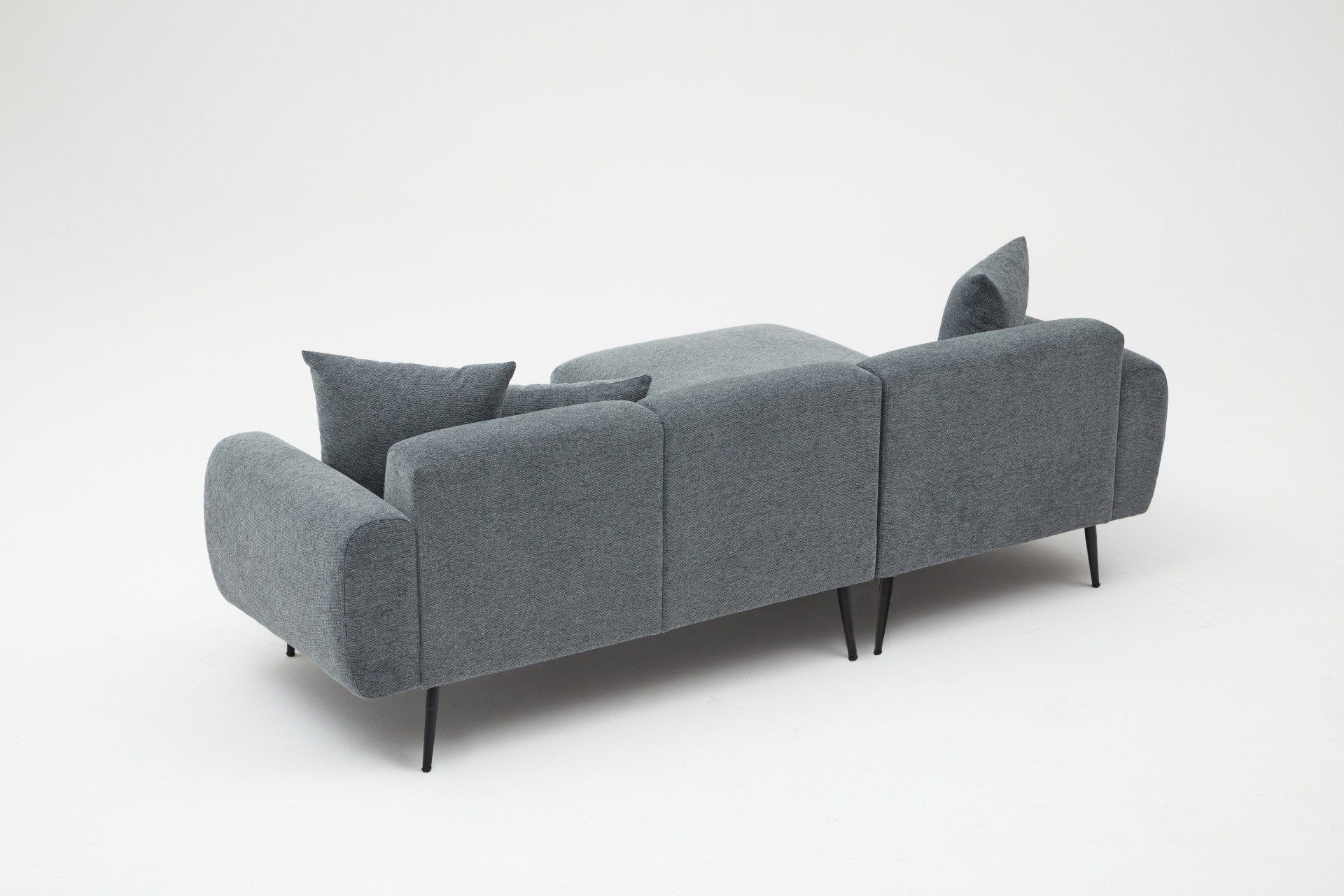 Sofá de canto elegante em antracite, estrutura de madeira de faia, 252 cm | Tecido bouclette 100% poliéster, fácil de limpar | Design reversível, pernas de metal, braços removíveis