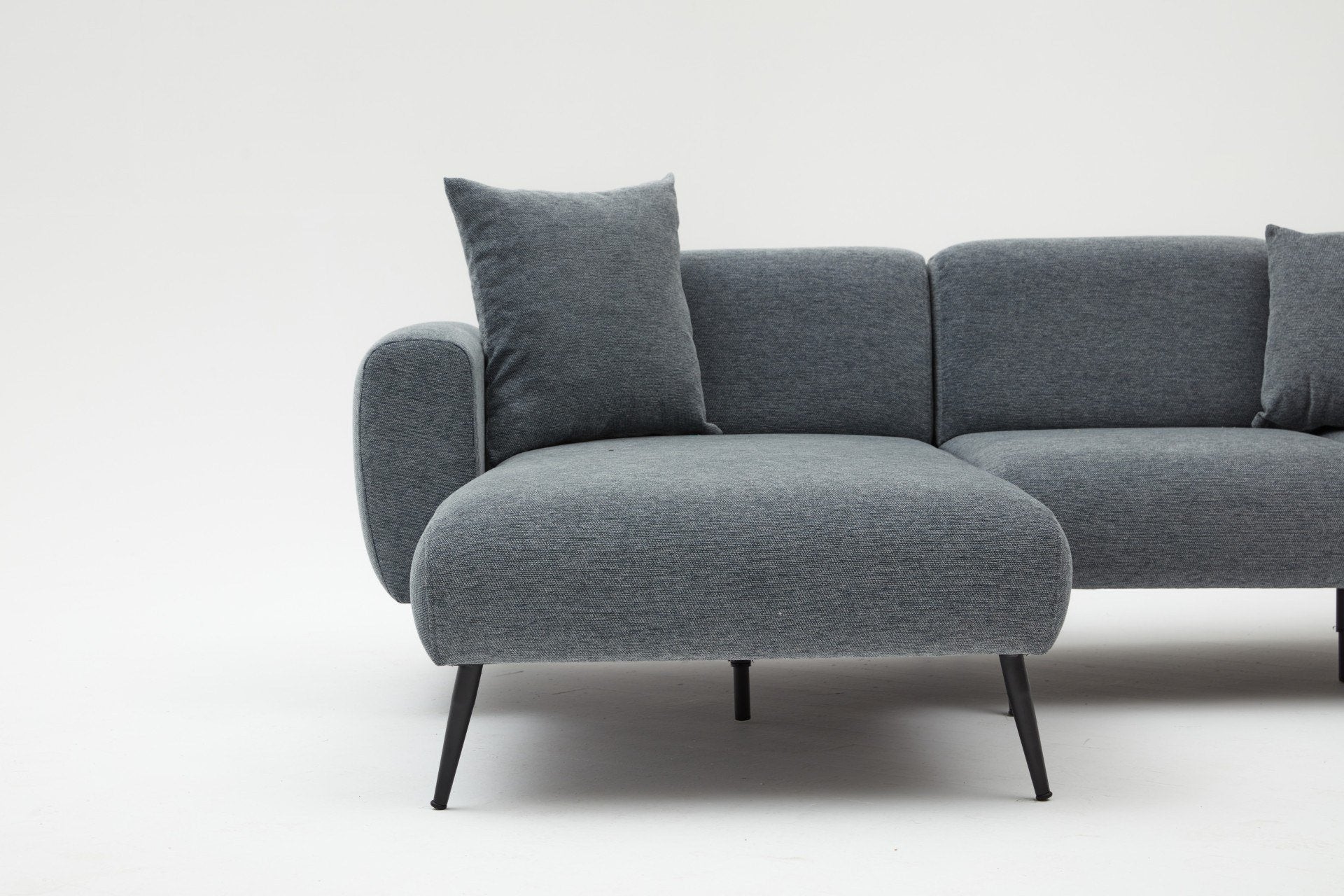 Sofá de canto elegante em antracite, estrutura de madeira de faia, 252 cm | Tecido bouclette 100% poliéster, fácil de limpar | Design reversível, pernas de metal, braços removíveis