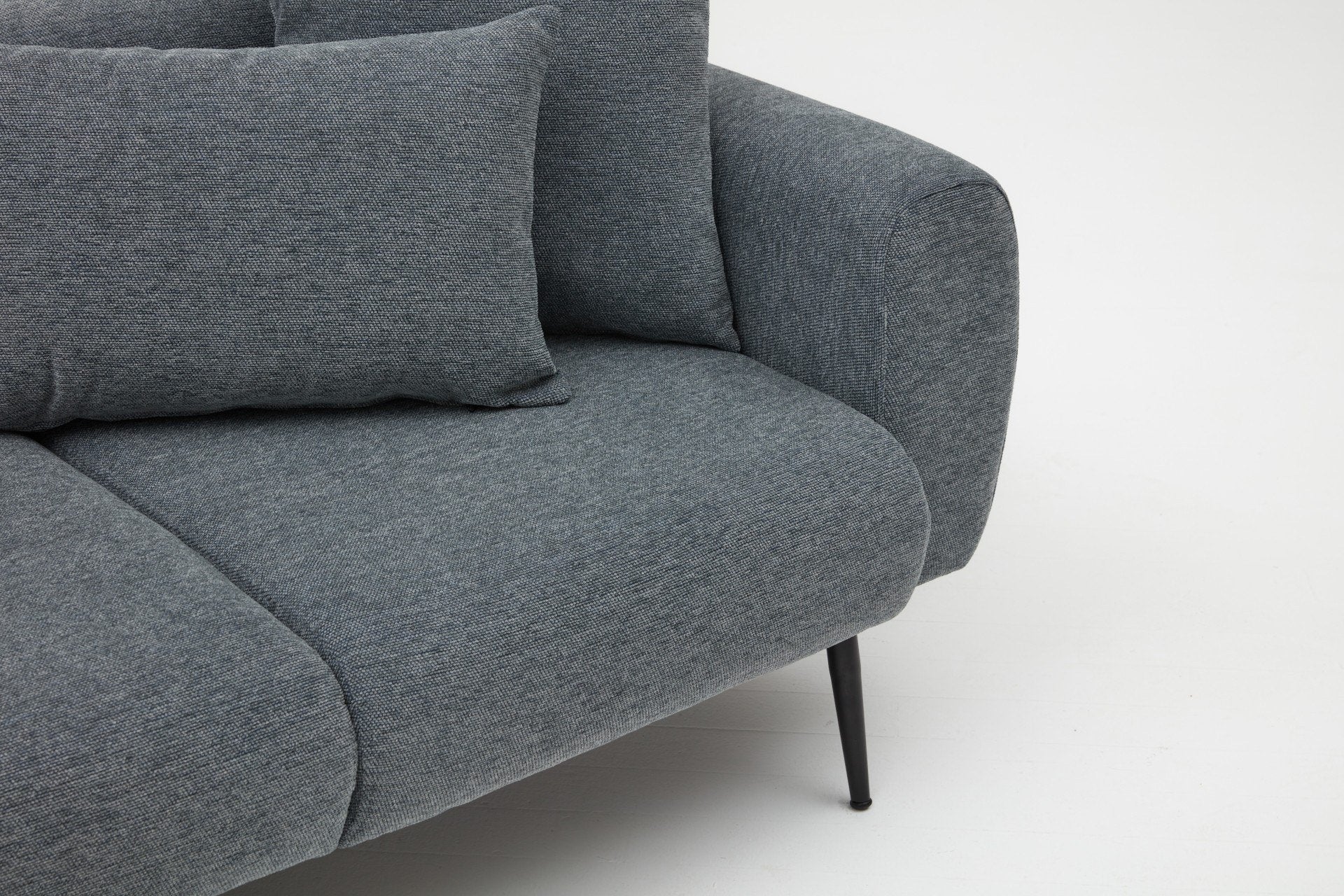 Sofá de canto elegante em antracite, estrutura de madeira de faia, 252 cm | Tecido bouclette 100% poliéster, fácil de limpar | Design reversível, pernas de metal, braços removíveis