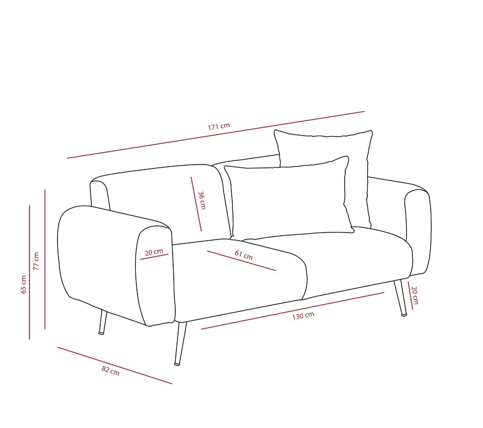 Sofá elegante de 2 lugares, cinza claro, 171 cm | Estrutura 100% madeira de faia, tecido de poliéster chenille | Perfeito para salas de estar modernas e espaços aconchegantes