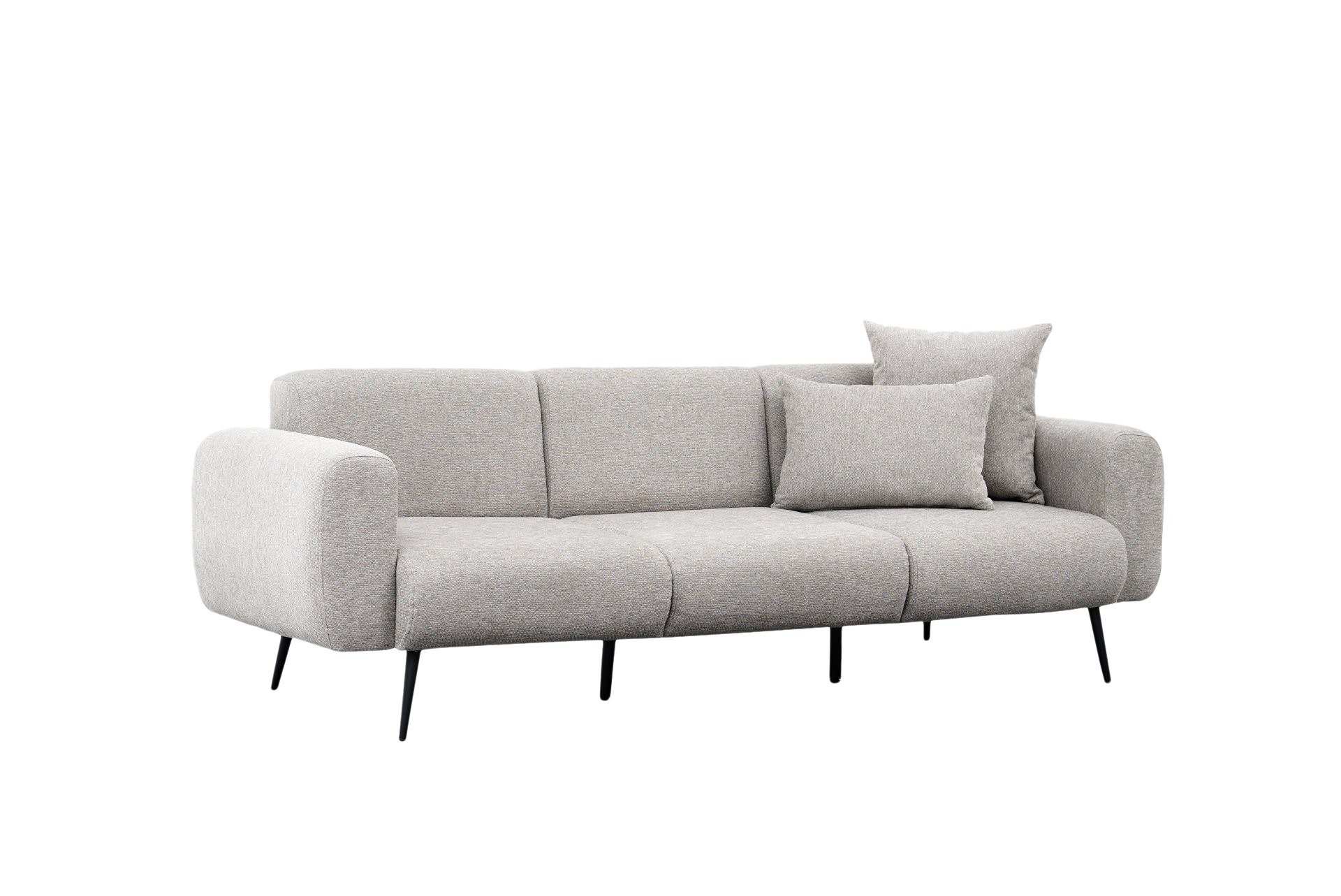 Sofá elegante de 3 lugares, cinza claro, 235 cm | Estrutura 100% madeira de faia, tecido de poliéster chenille | Perfeito para salas de estar modernas e espaços aconchegantes
