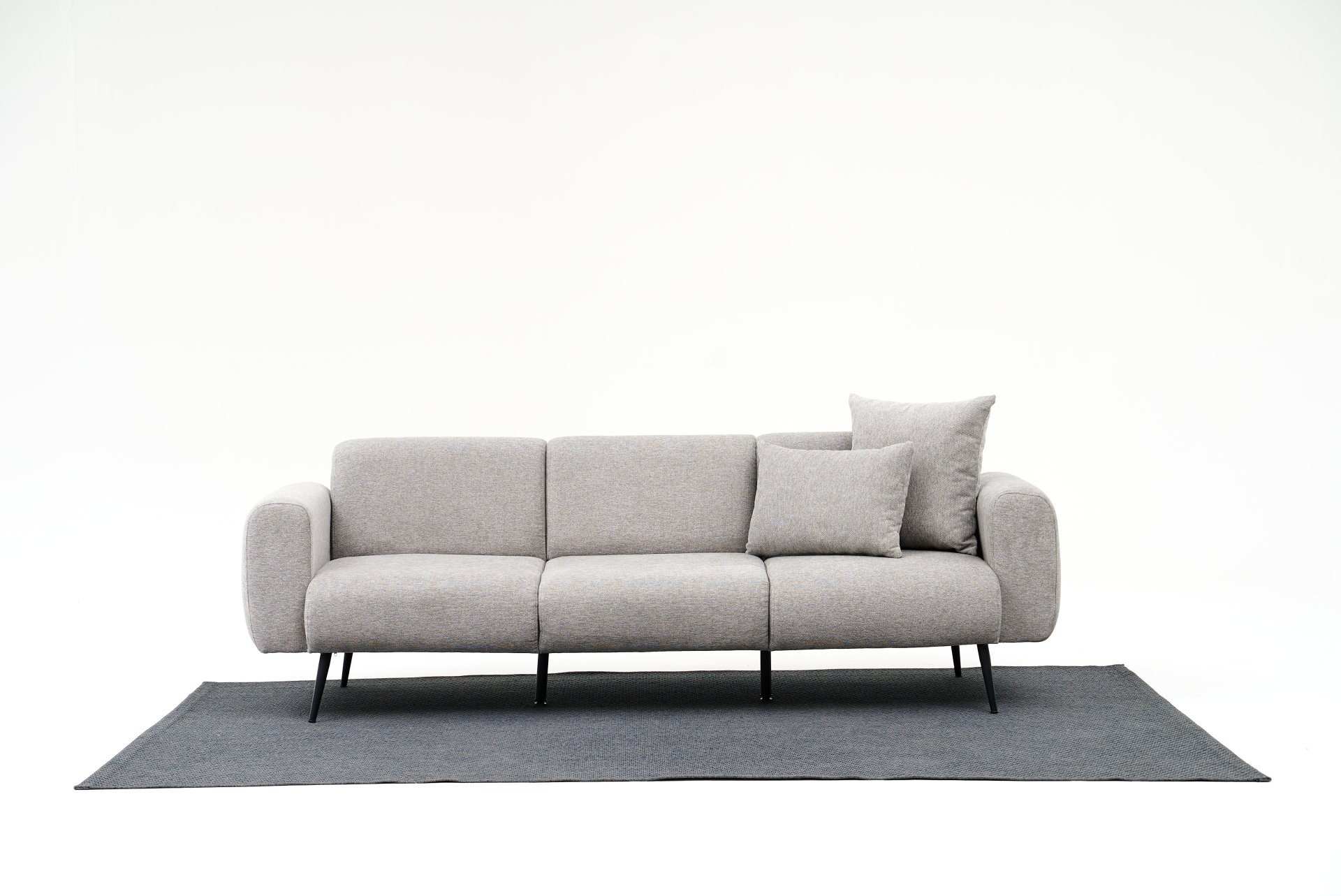 Sofá elegante de 3 lugares, cinza claro, 235 cm | Estrutura 100% madeira de faia, tecido de poliéster chenille | Perfeito para salas de estar modernas e espaços aconchegantes