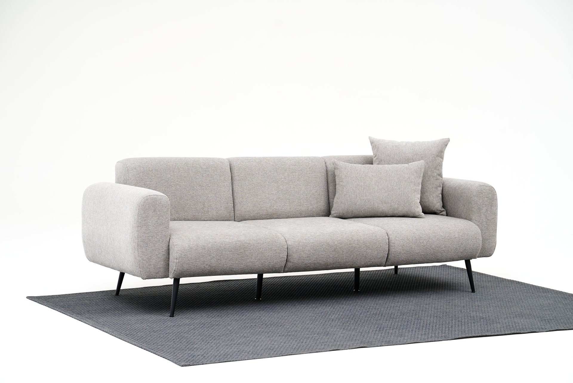 Sofá elegante de 3 lugares, cinza claro, 235 cm | Estrutura 100% madeira de faia, tecido de poliéster chenille | Perfeito para salas de estar modernas e espaços aconchegantes