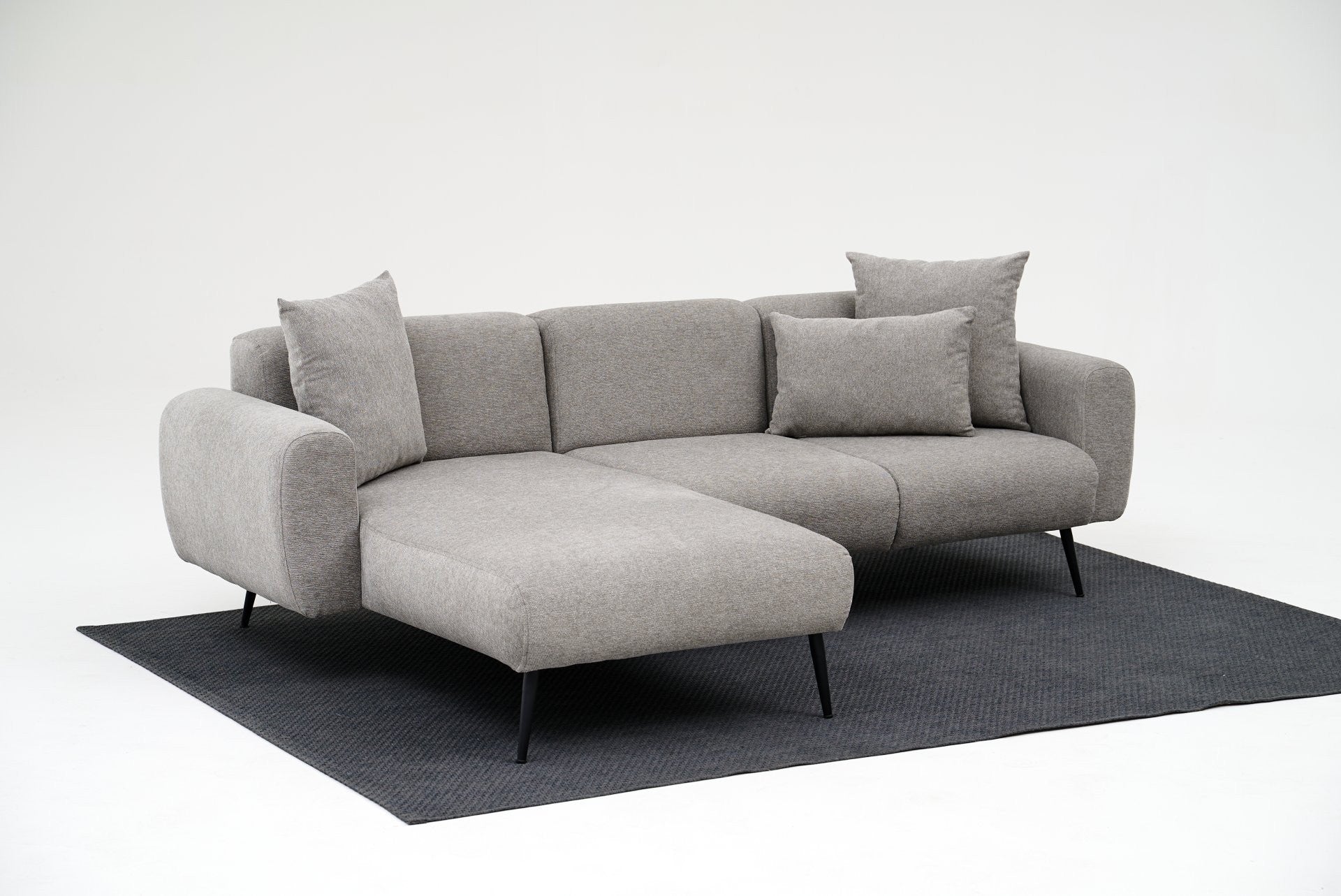 Sofá de canto reversível, cinza claro, 252 cm | Estrutura 100% madeira de faia, tecido chenille | Braços removíveis, perfeito para salas de estar modernas