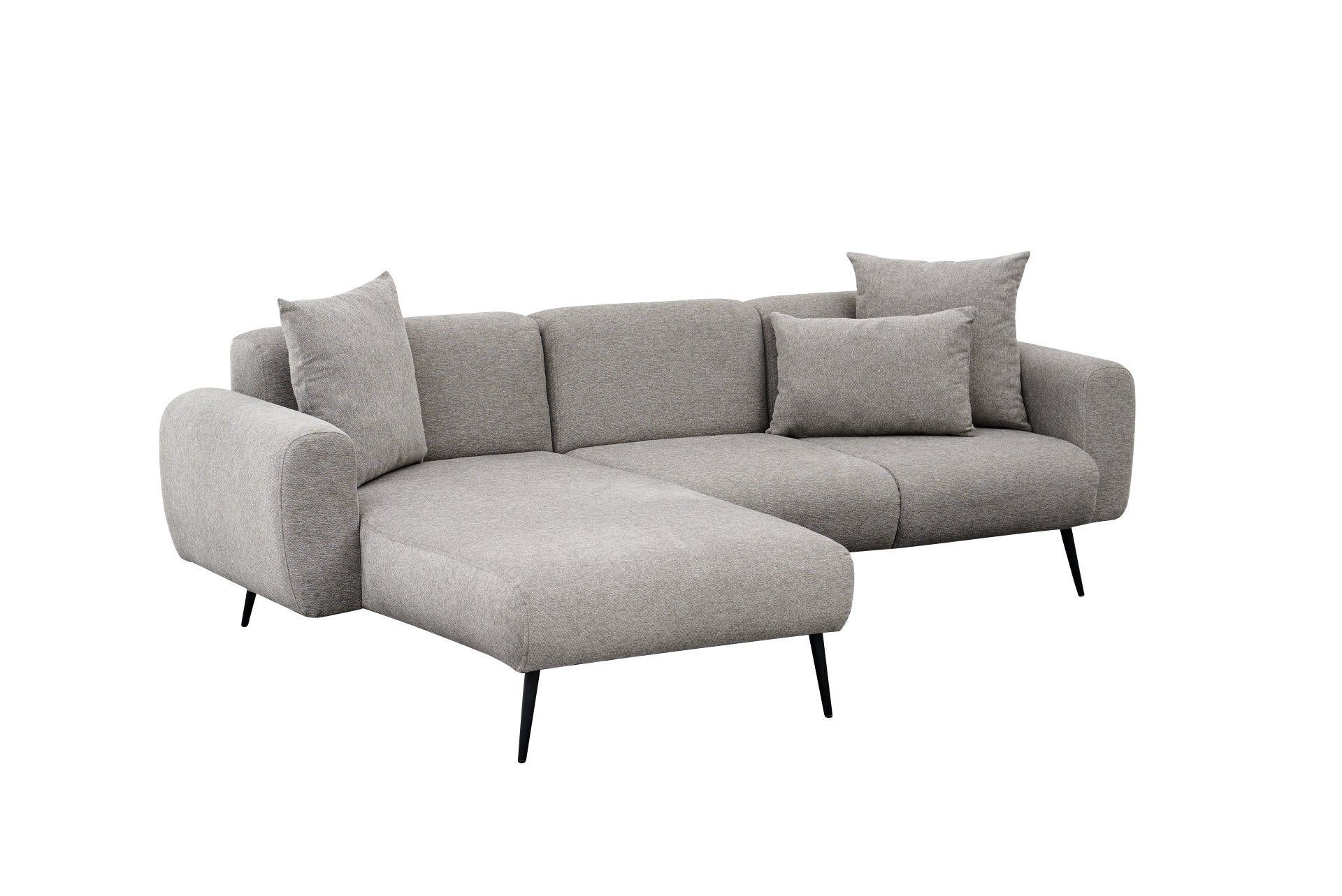 Sofá de canto reversível, cinza claro, 252 cm | Estrutura 100% madeira de faia, tecido chenille | Braços removíveis, perfeito para salas de estar modernas