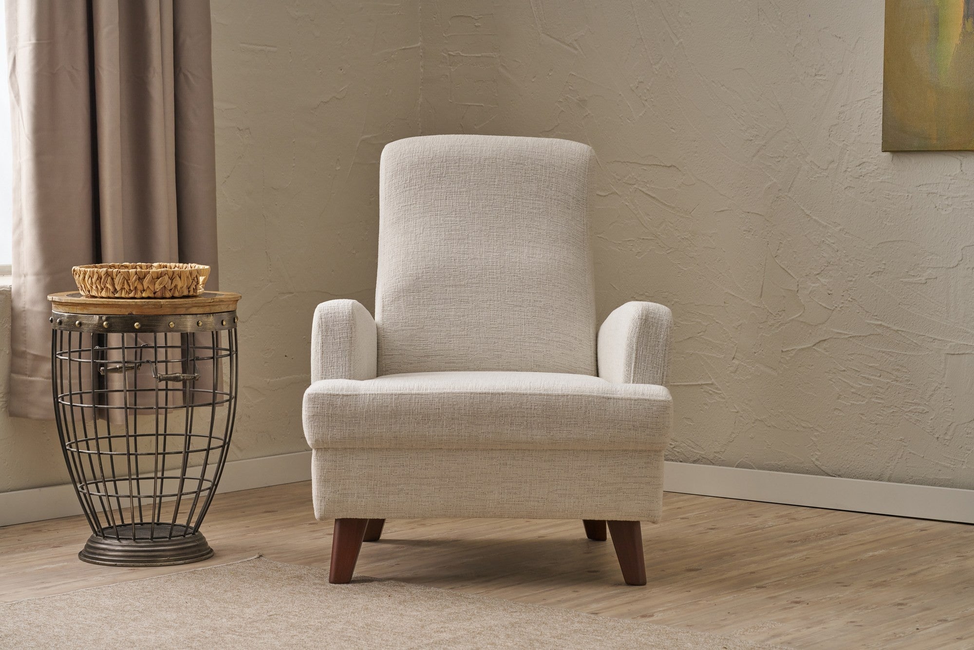 Poltrona Elegante – 76 x 91 x 87 cm – Creme – Madeira Maciça