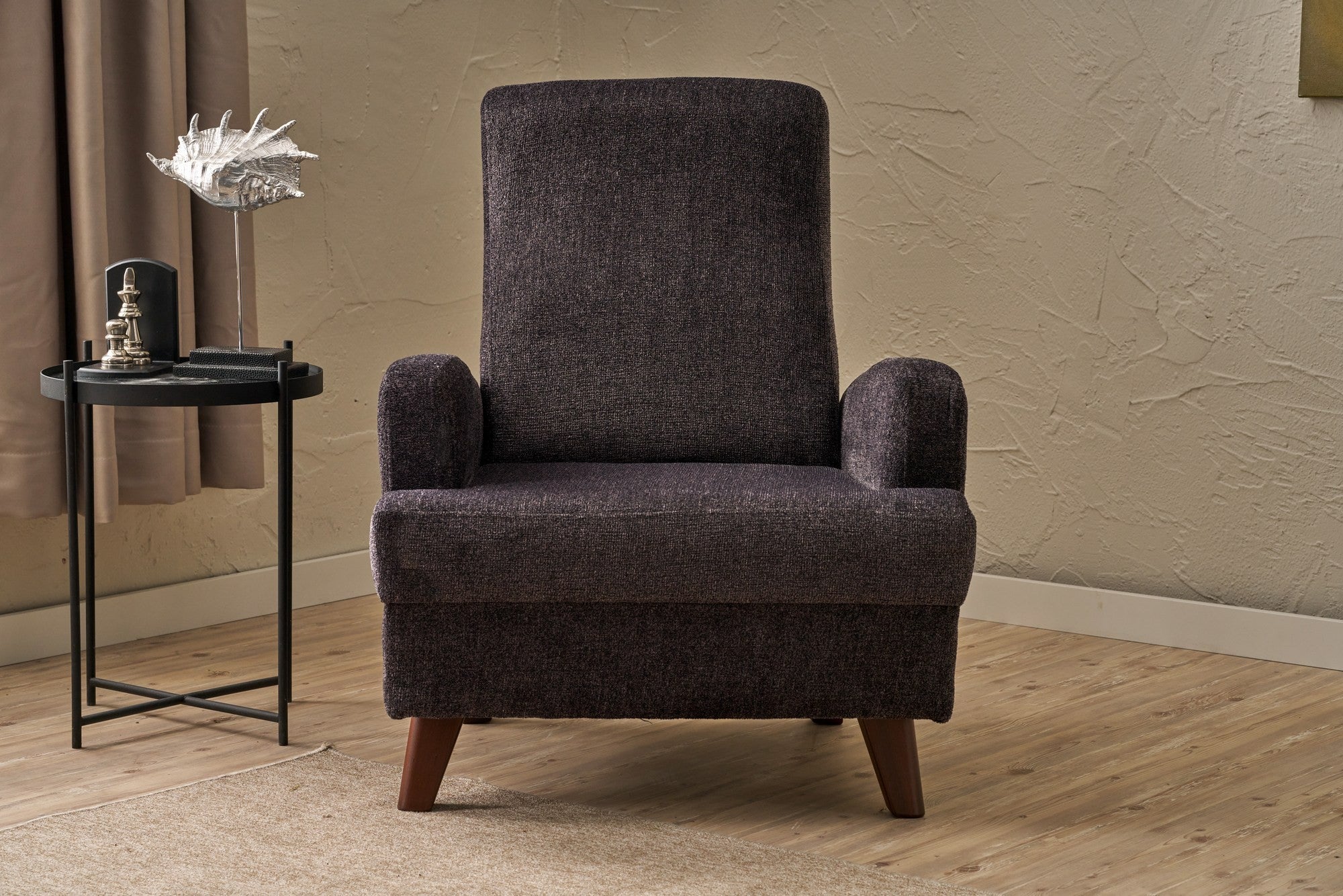 Poltrona Elegante – 76x91x87 cm – Antracite – Madeira Maciça e Poliéster