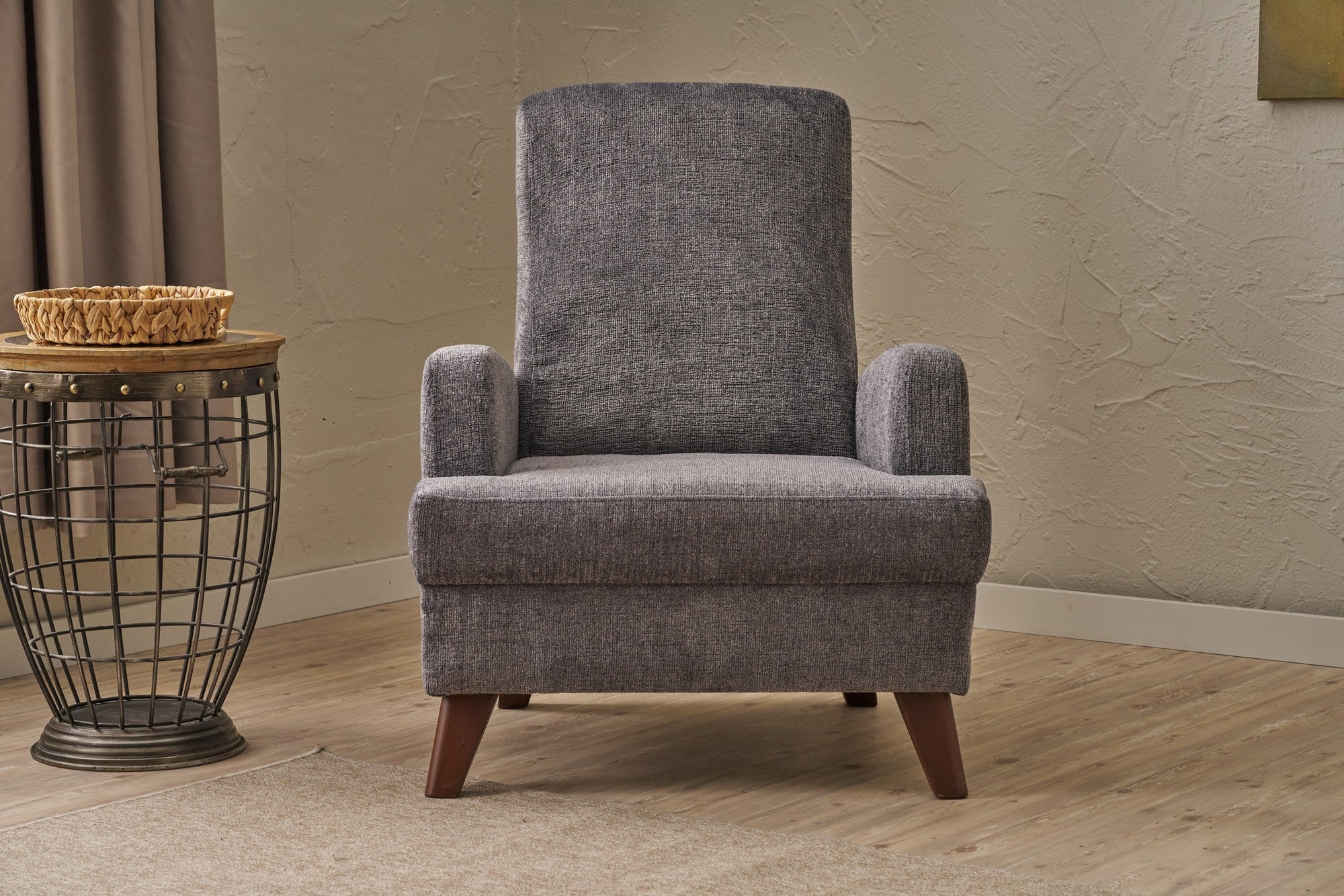 Poltrona Elegante – 76 x 91 x 87 cm – Cinza – Madeira maciça e poliéster