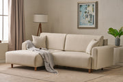 Sofá-cama de canto elegante, creme, 246 x 160 x 85 cm | Estrutura em madeira de abeto, 100% poliéster, pernas em madeira de faia | Cama confortável de 210 x 135 cm, elegante e funcional
