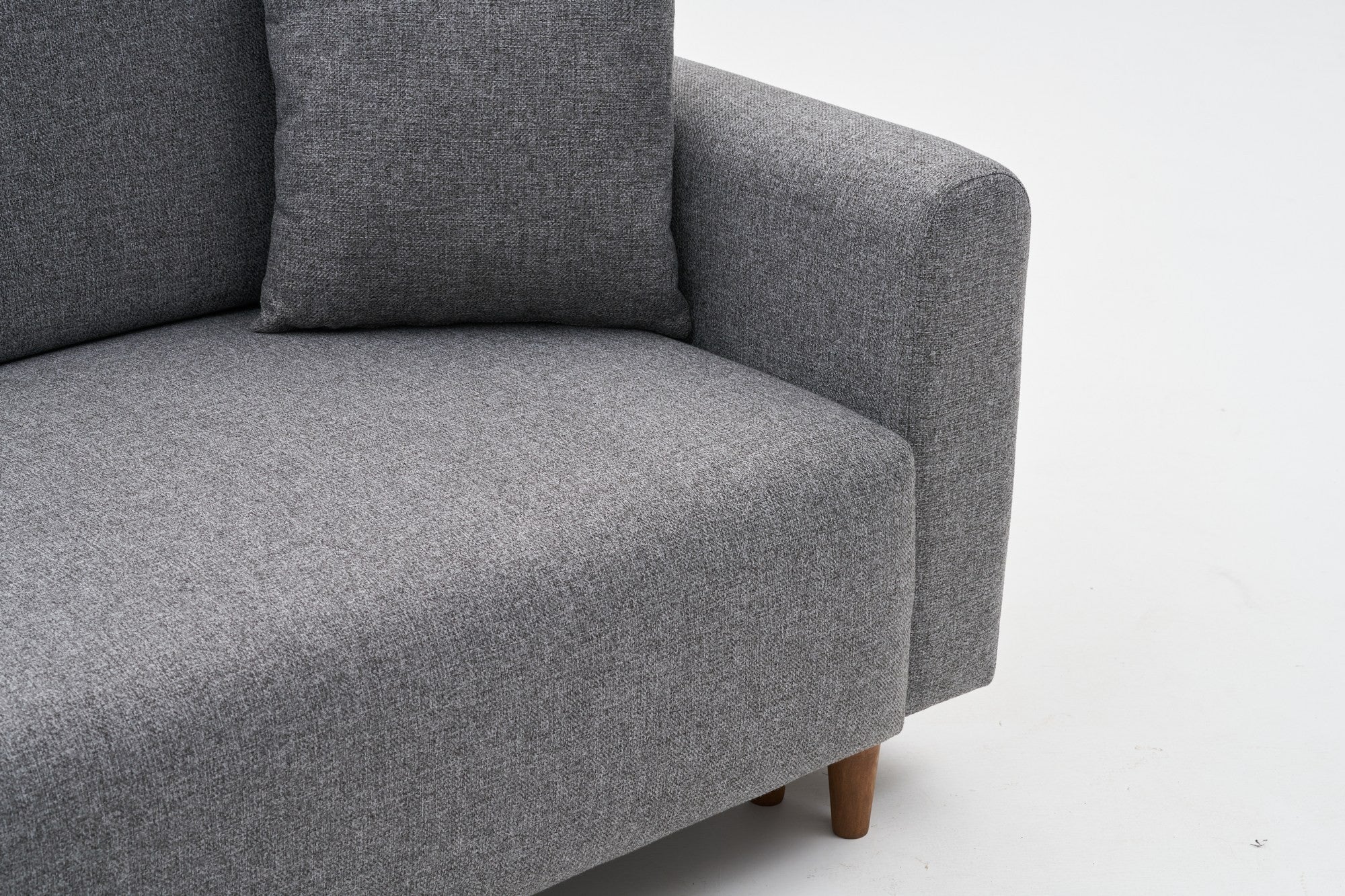 Sofá-cama de canto elegante, cinza, 246 x 160 x 85 cm | Estrutura em madeira de abeto, 100% poliéster, espuma 28 DNS, pernas em madeira de faia | Perfeito para espaços modernos