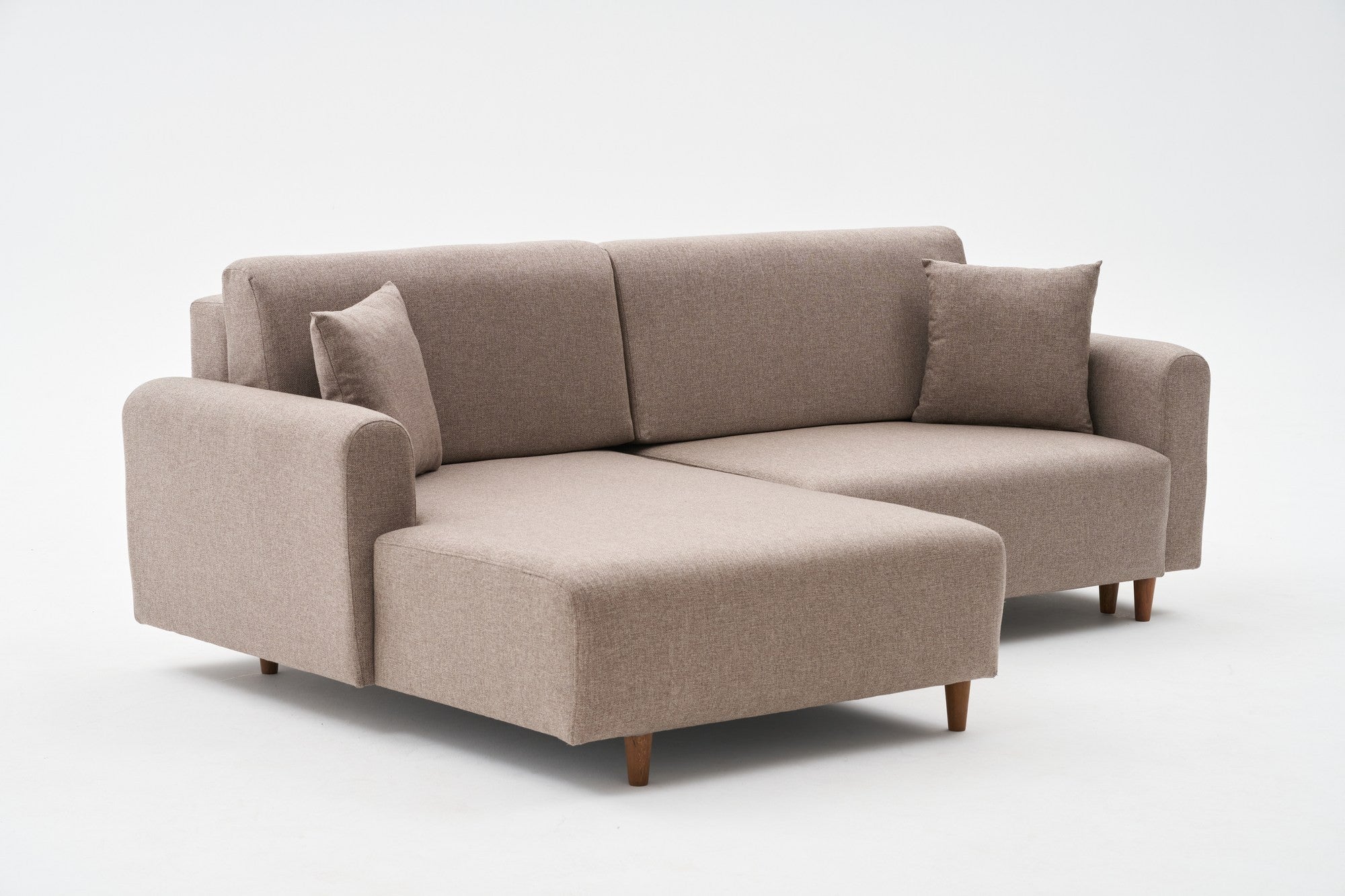 Sofá-cama de canto elegante, marrom, 246 x 160 x 85 cm | 100% poliéster, pernas de madeira de faia, espuma 28 DNS | Converte-se em cama (210 x 135 cm) para uma vida moderna