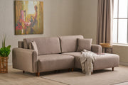 Sofá-cama de canto elegante, marrom, 246 x 160 x 85 cm | 100% poliéster, pernas de madeira de faia, espuma 28 DNS | Converte-se em cama (210 x 135 cm) para uma vida moderna