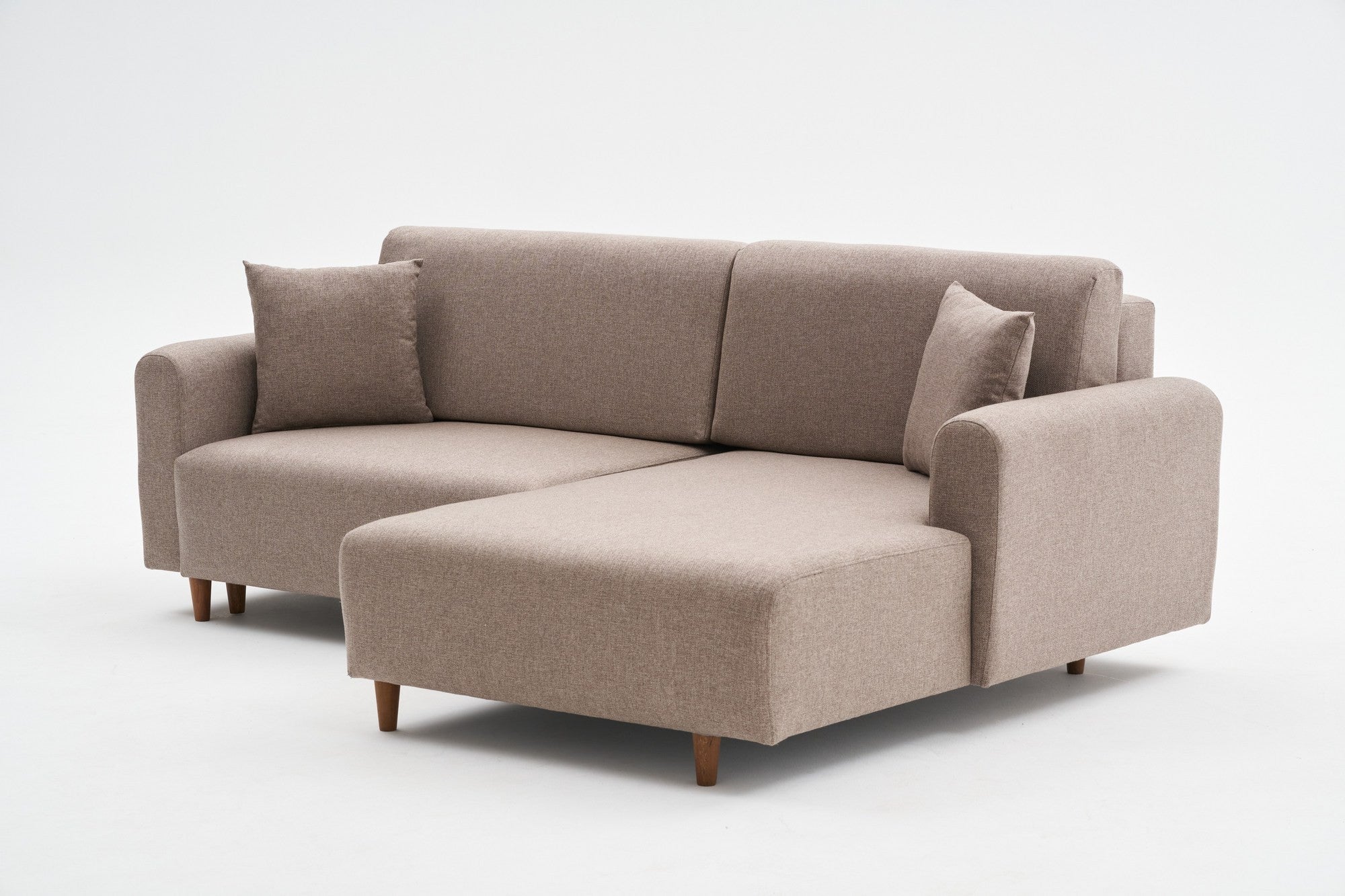 Sofá-cama de canto elegante, marrom, 246 x 160 x 85 cm | 100% poliéster, pernas de madeira de faia, espuma 28 DNS | Converte-se em cama (210 x 135 cm) para uma vida moderna