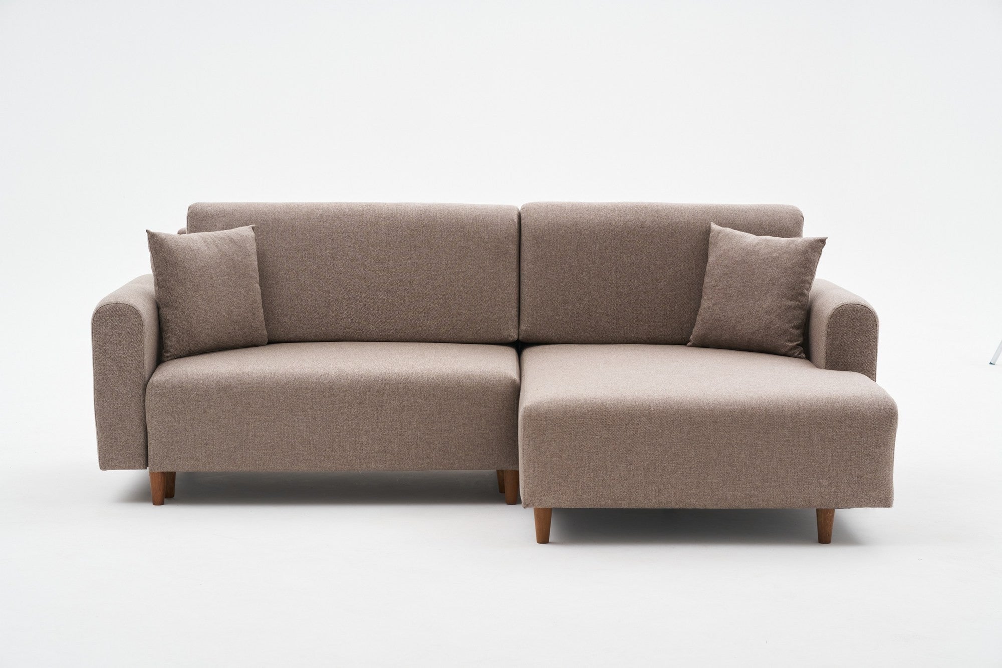 Sofá-cama de canto elegante, marrom, 246 x 160 x 85 cm | 100% poliéster, pernas de madeira de faia, espuma 28 DNS | Converte-se em cama (210 x 135 cm) para uma vida moderna