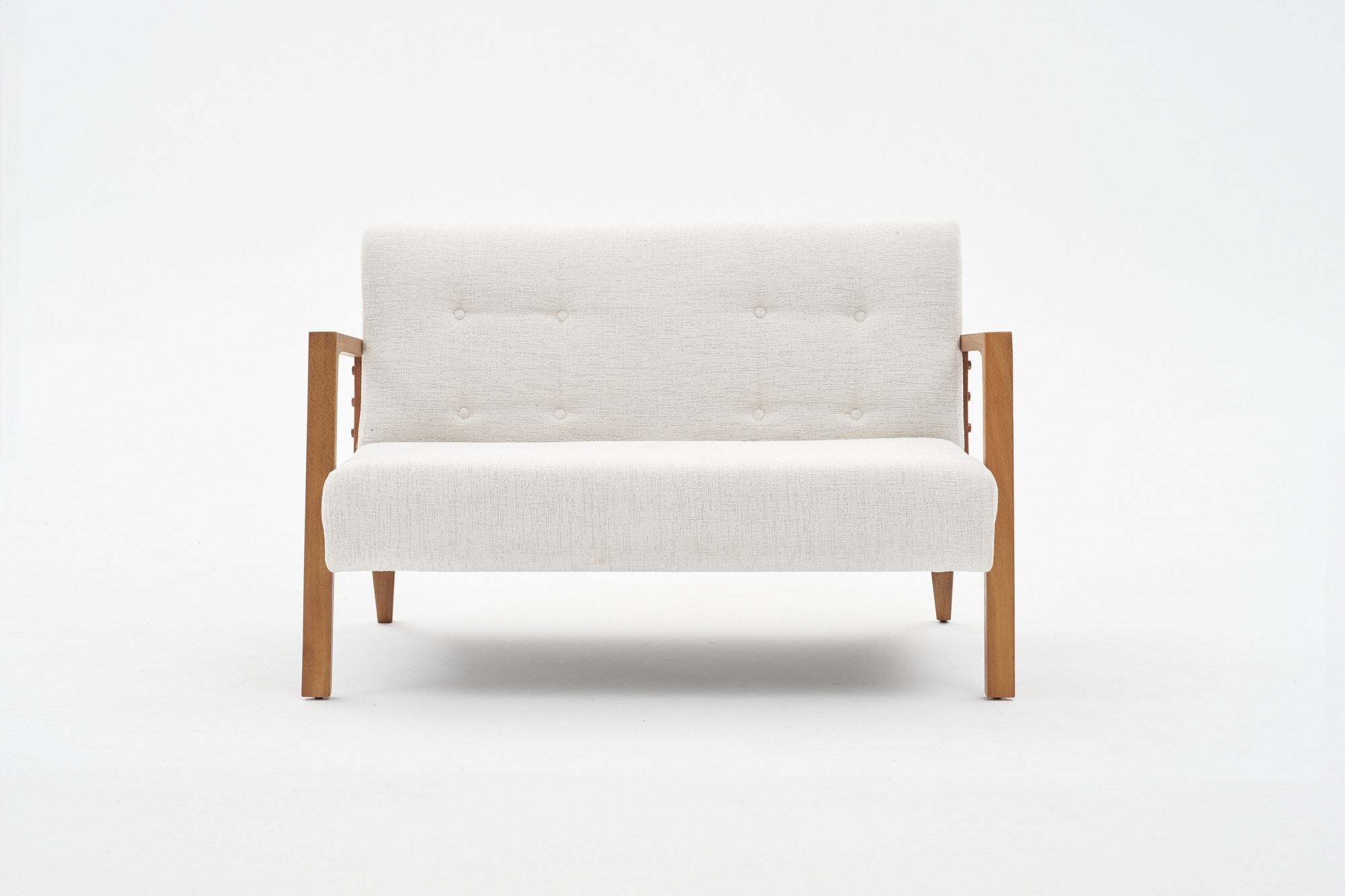 Sofá elegante de 2 lugares, tecido chenille creme, estrutura de madeira de faia, 114 x 85 x 80 cm | Assentos confortáveis de espuma DNS 32 | Perfeito para salas de estar modernas