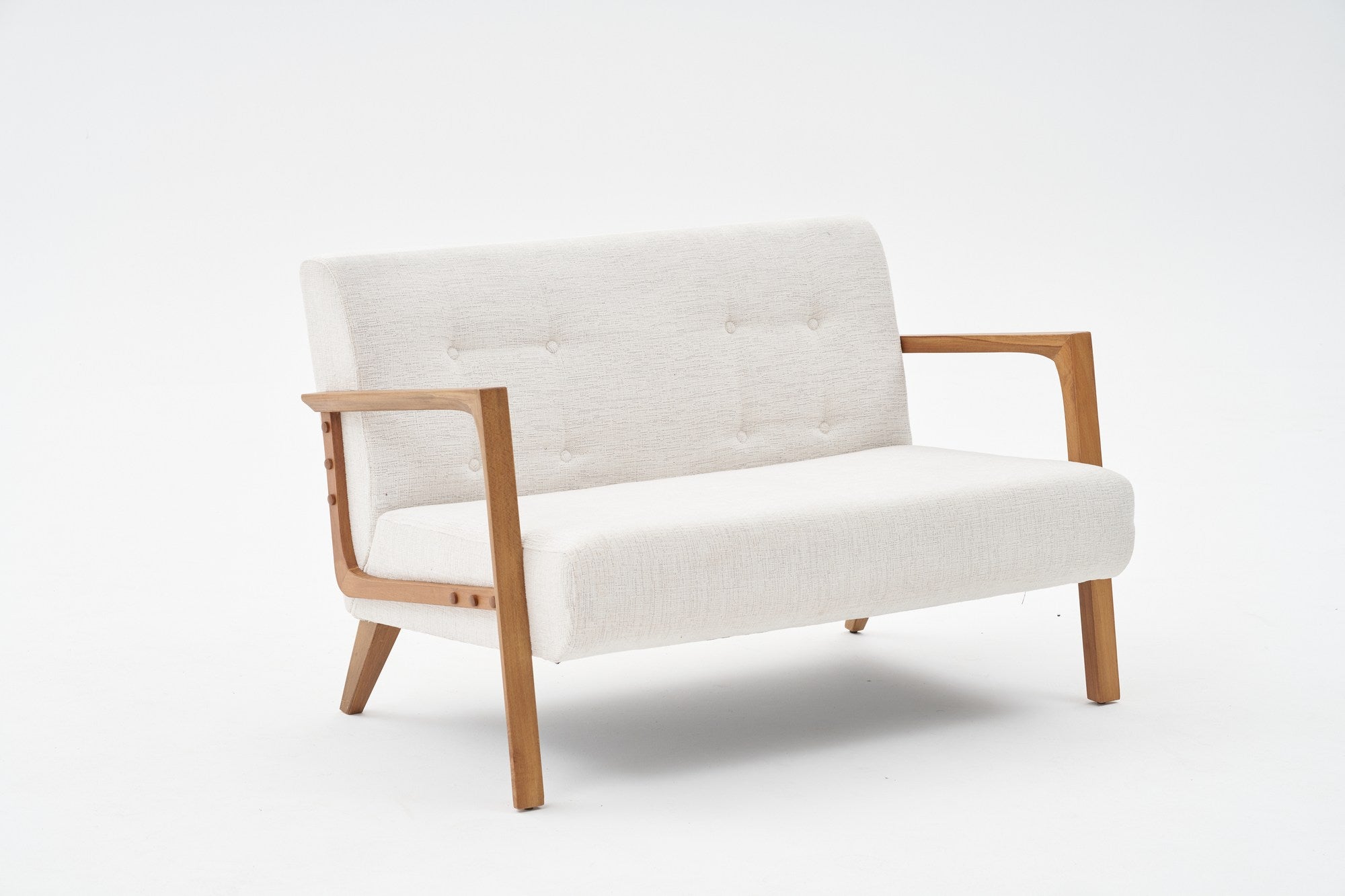 Sofá elegante de 2 lugares, tecido chenille creme, estrutura de madeira de faia, 114 x 85 x 80 cm | Assentos confortáveis de espuma DNS 32 | Perfeito para salas de estar modernas