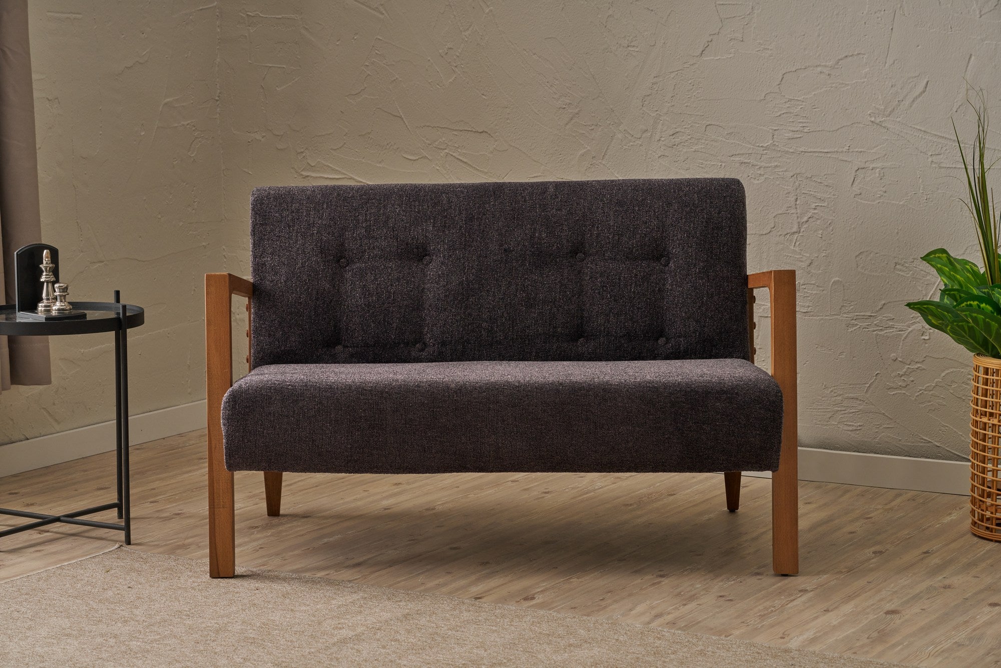 Sofá elegante de 2 lugares, antracite, 114 x 85 x 80 cm | Estrutura e pernas em madeira de faia, tecido chenille 100% poliéster | Design confortável e moderno para salas de estar