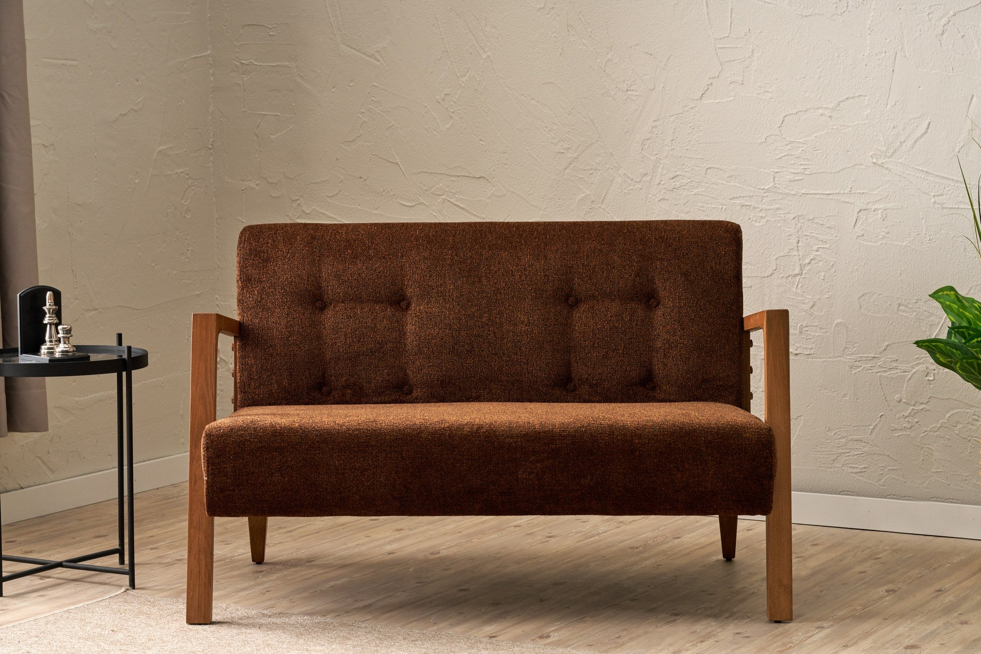 Sofá elegante de 2 lugares, tecido chenille marrom, estrutura de madeira de faia, 114 x 80 x 85 cm | Assentos confortáveis de espuma DNS 32 | Perfeito para salas de estar modernas
