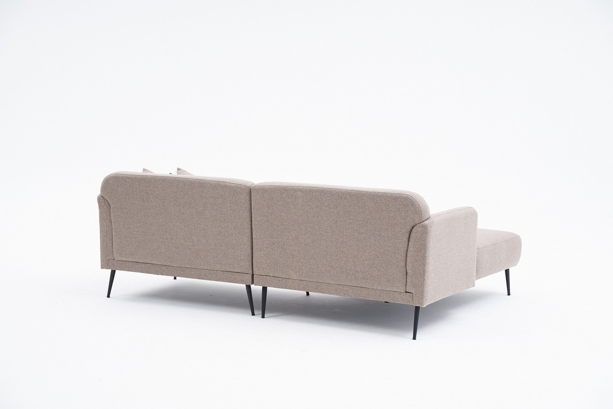 Sofá de canto elegante, marrom, 250 cm | Estrutura de madeira de faia, 100% linho, espuma 30 DNS, pernas de metal preto | Perfeito para salas de estar modernas e relaxamento