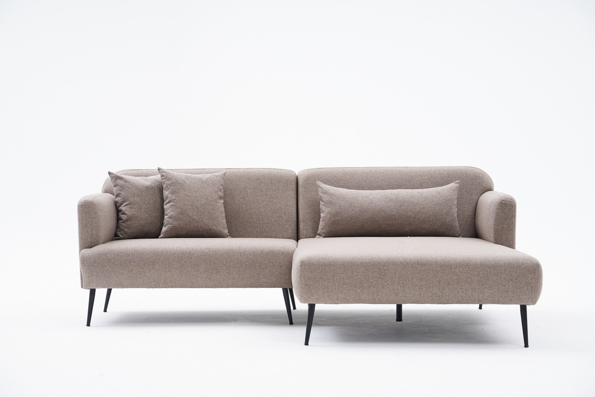 Sofá de canto elegante, marrom, 250 cm | Estrutura de madeira de faia, 100% linho, espuma 30 DNS, pernas de metal preto | Perfeito para salas de estar modernas e relaxamento