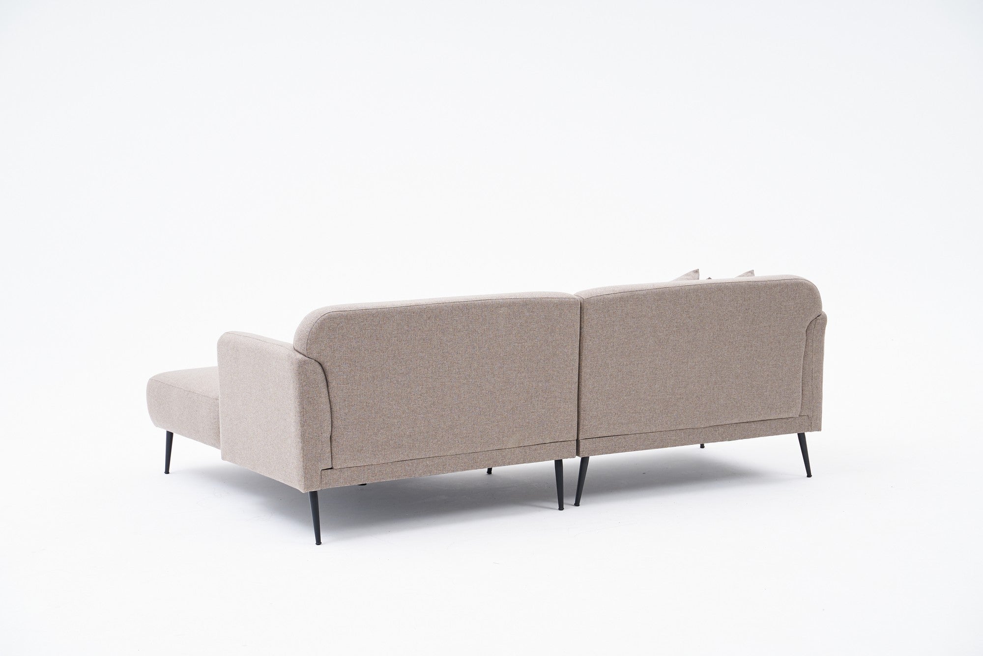 Sofá de canto elegante, marrom, 250 cm | Estrutura de madeira de faia, 100% linho, espuma 30 DNS, pernas de metal preto | Perfeito para salas de estar modernas e relaxamento