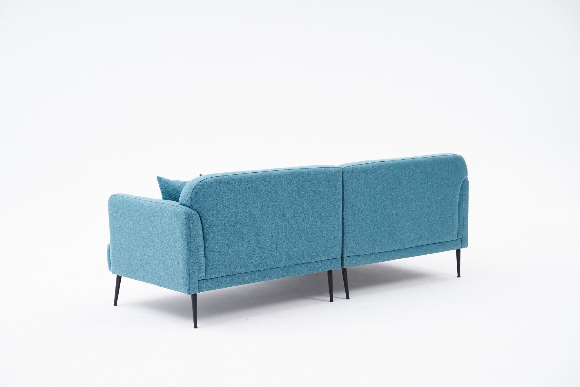 Sofá de canto elegante em turquesa, estrutura de madeira de faia, 100% linho, 250 cm x 100 cm | Assentos de espuma 30 DNS, pernas de metal preto | Perfeito para salas de estar modernas