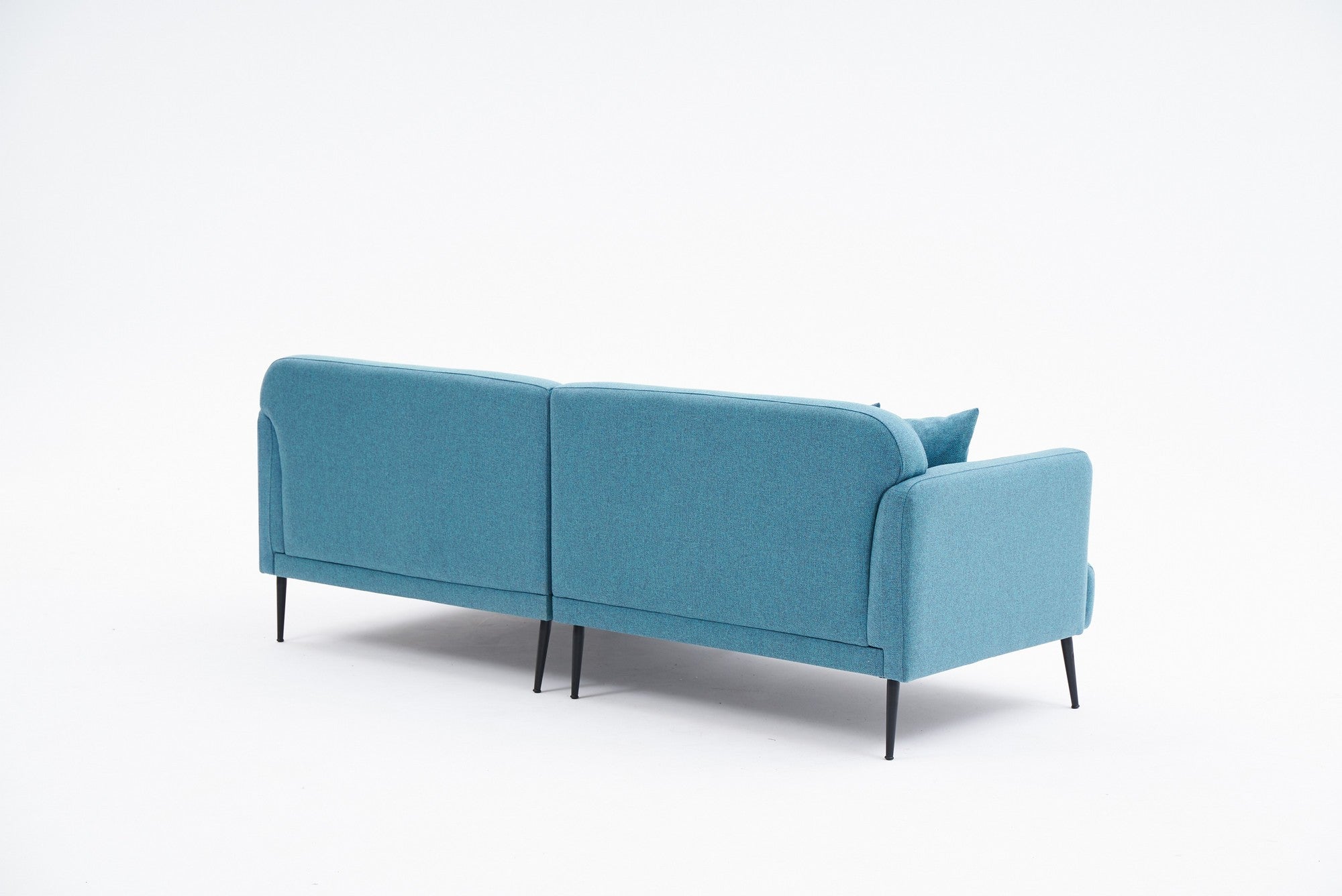 Sofá de canto elegante em turquesa, estrutura de madeira de faia, 100% linho, 250 cm x 100 cm | Assentos de espuma 30 DNS, pernas de metal preto | Perfeito para salas de estar modernas