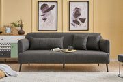 Sofá elegante de 3 lugares, antracite, 200 cm | Estrutura em madeira de faia, 100% linho, espuma 30 DNS | Design moderno com pernas de metal preto, perfeito para salas de estar