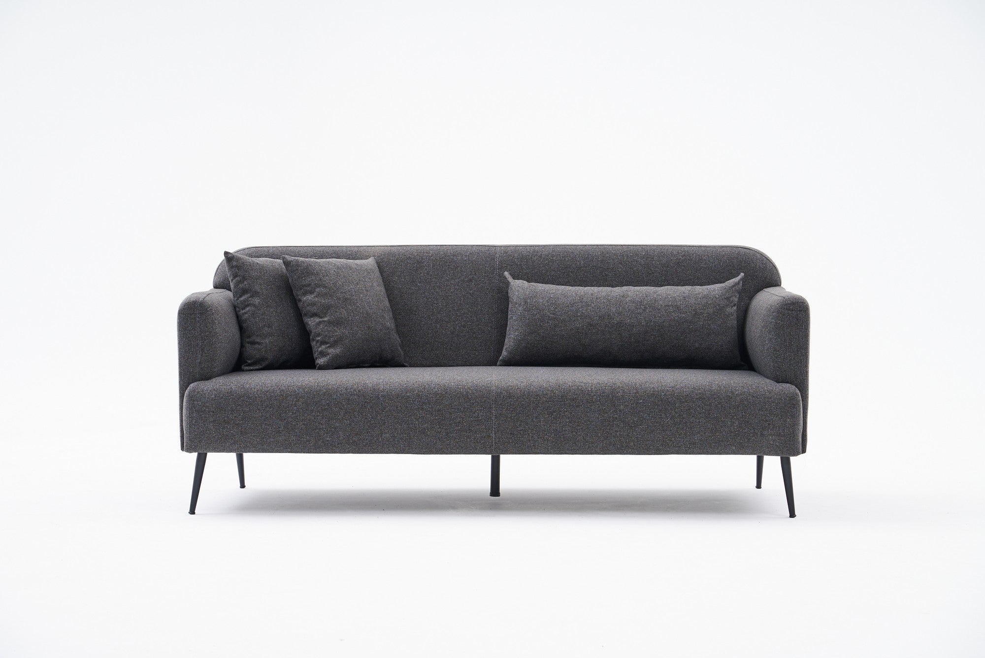 Sofá elegante de 3 lugares, antracite, 200 cm | Estrutura em madeira de faia, 100% linho, espuma 30 DNS | Design moderno com pernas de metal preto, perfeito para salas de estar