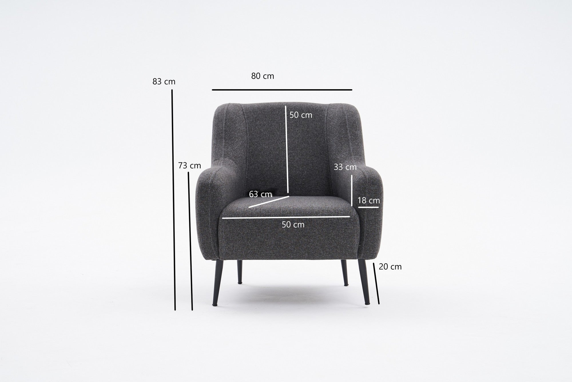 Sofá elegante de 1 lugar, antracite, 80 x 78 x 83 cm | Estrutura em madeira de faia, tecido 100% linho, espuma 30 DNS, pernas em metal preto | Perfeito para espaços modernos