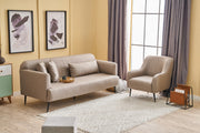 Sofá elegante de 1 lugar, linho marrom, 80 x 78 x 83 cm | Estrutura de madeira de faia, espuma 30 DNS, pernas de metal preto | Perfeito para salas de estar modernas e espaços aconchegantes