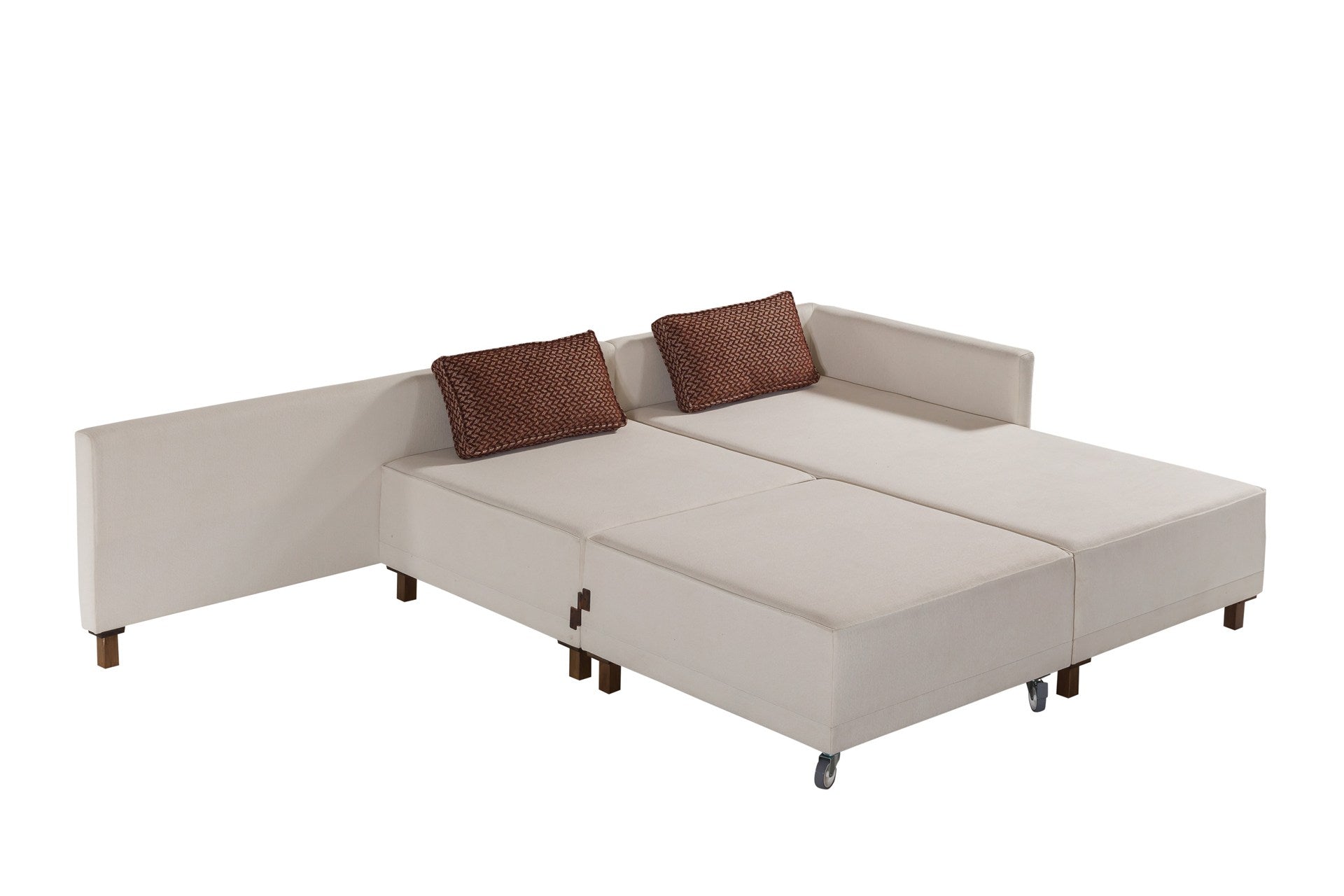 Sofá-cama de canto elegante, tecido chenille bege, 285 cm | Estrutura e pernas de madeira de faia, espuma 30 DNS | Perfeito para salas de estar modernas e espaços para hóspedes