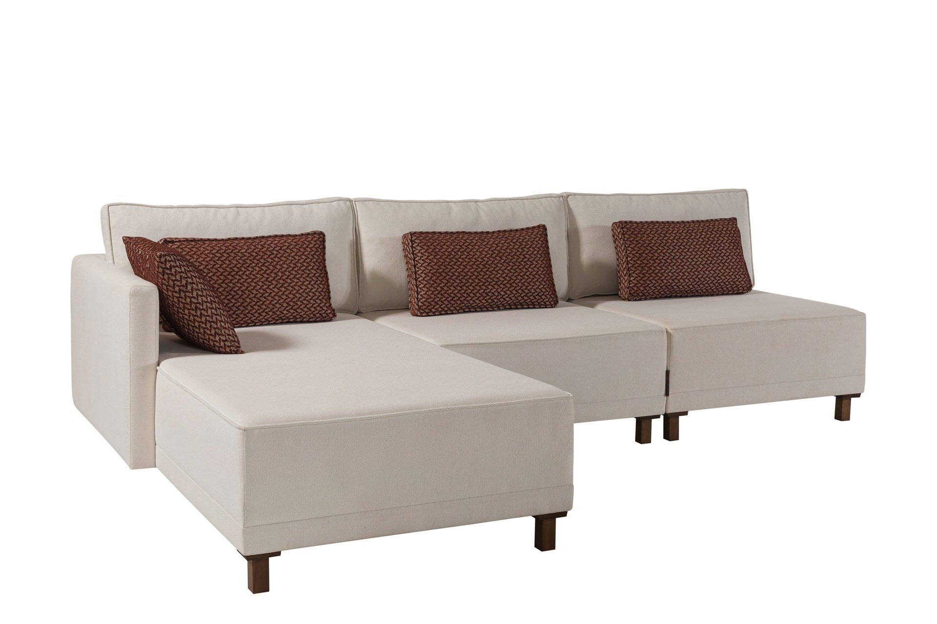 Sofá-cama de canto elegante, tecido chenille bege, 285 cm | Estrutura e pernas de madeira de faia, espuma 30 DNS | Perfeito para salas de estar modernas e espaços para hóspedes