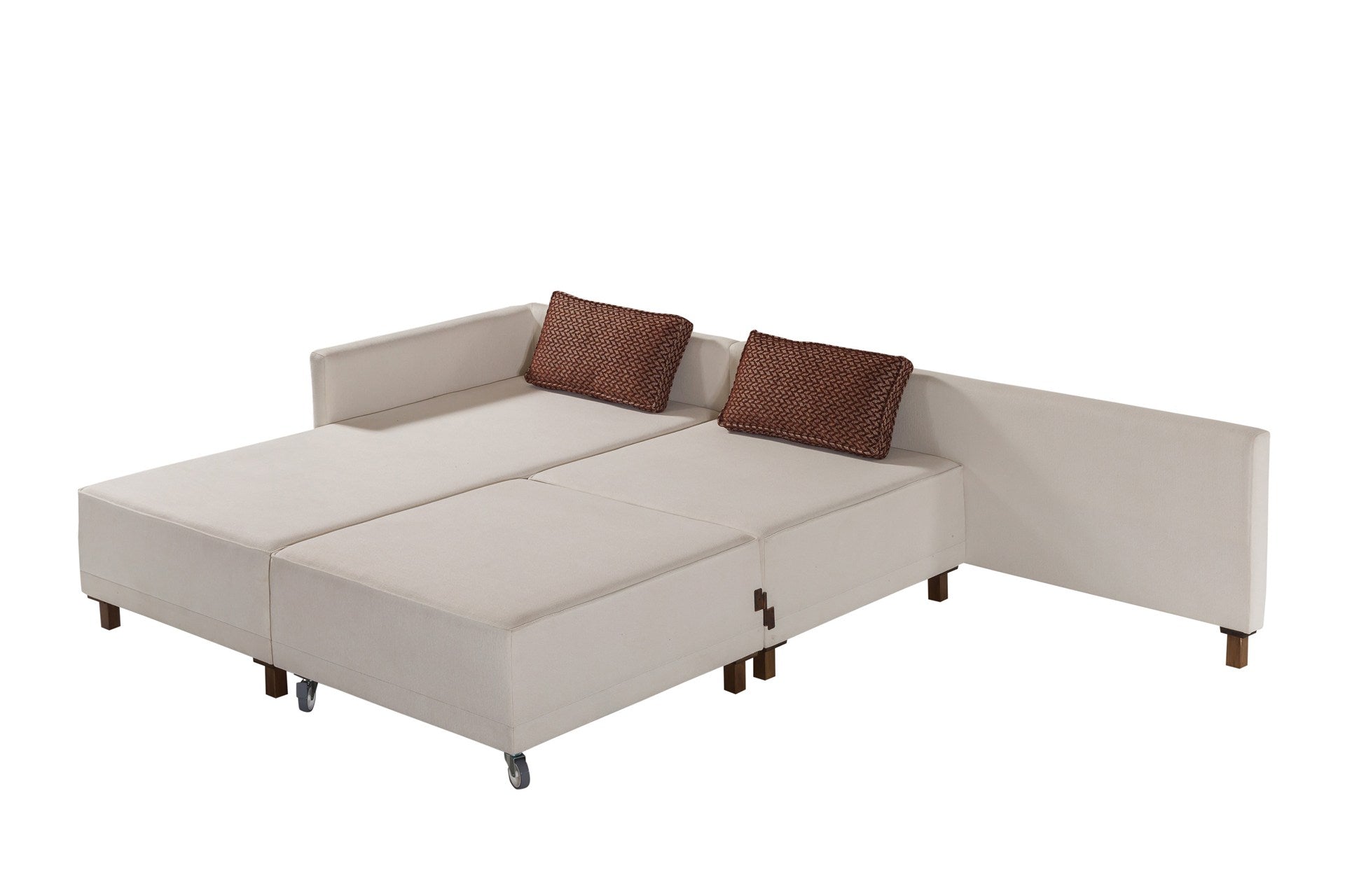 Sofá-cama de canto elegante, tecido chenille bege, 285 cm | Estrutura e pernas de madeira de faia, espuma 30 DNS | Perfeito para salas de estar modernas e espaços para hóspedes