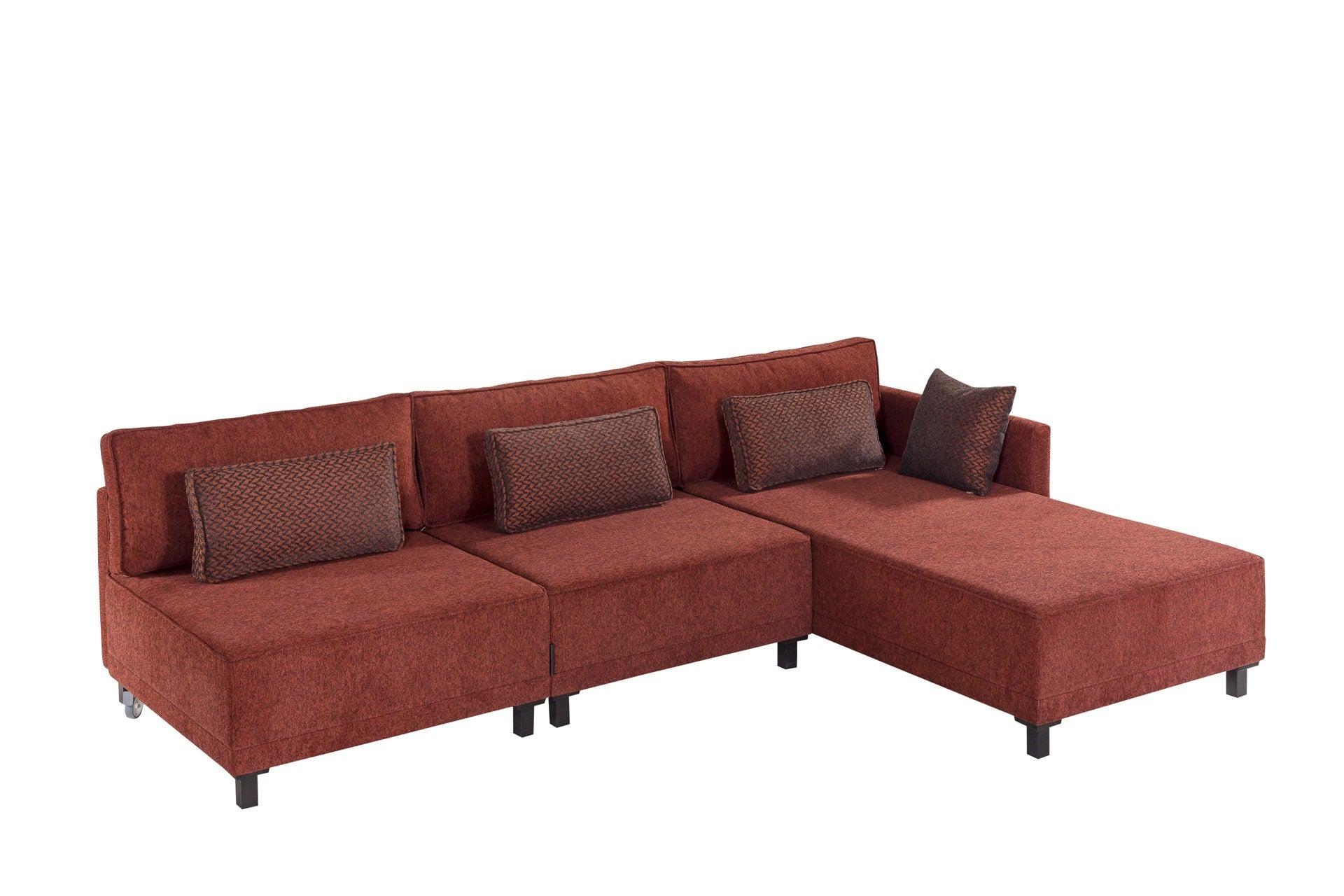 Sofá-cama de canto vermelho Claret, estrutura de madeira de faia, 285 cm | Tecido chenille 100% poliéster, espuma 30 DNS, elegante e funcional para espaços modernos