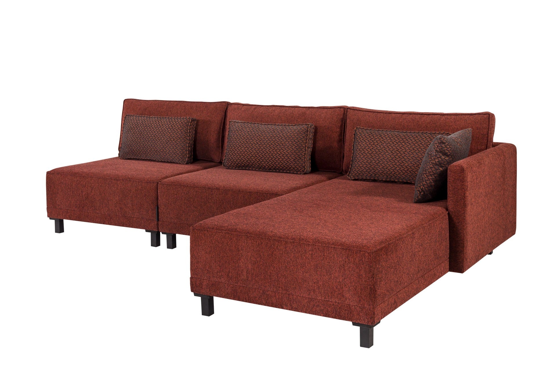 Sofá-cama de canto vermelho Claret, estrutura de madeira de faia, 285 cm | Tecido chenille 100% poliéster, espuma 30 DNS, elegante e funcional para espaços modernos
