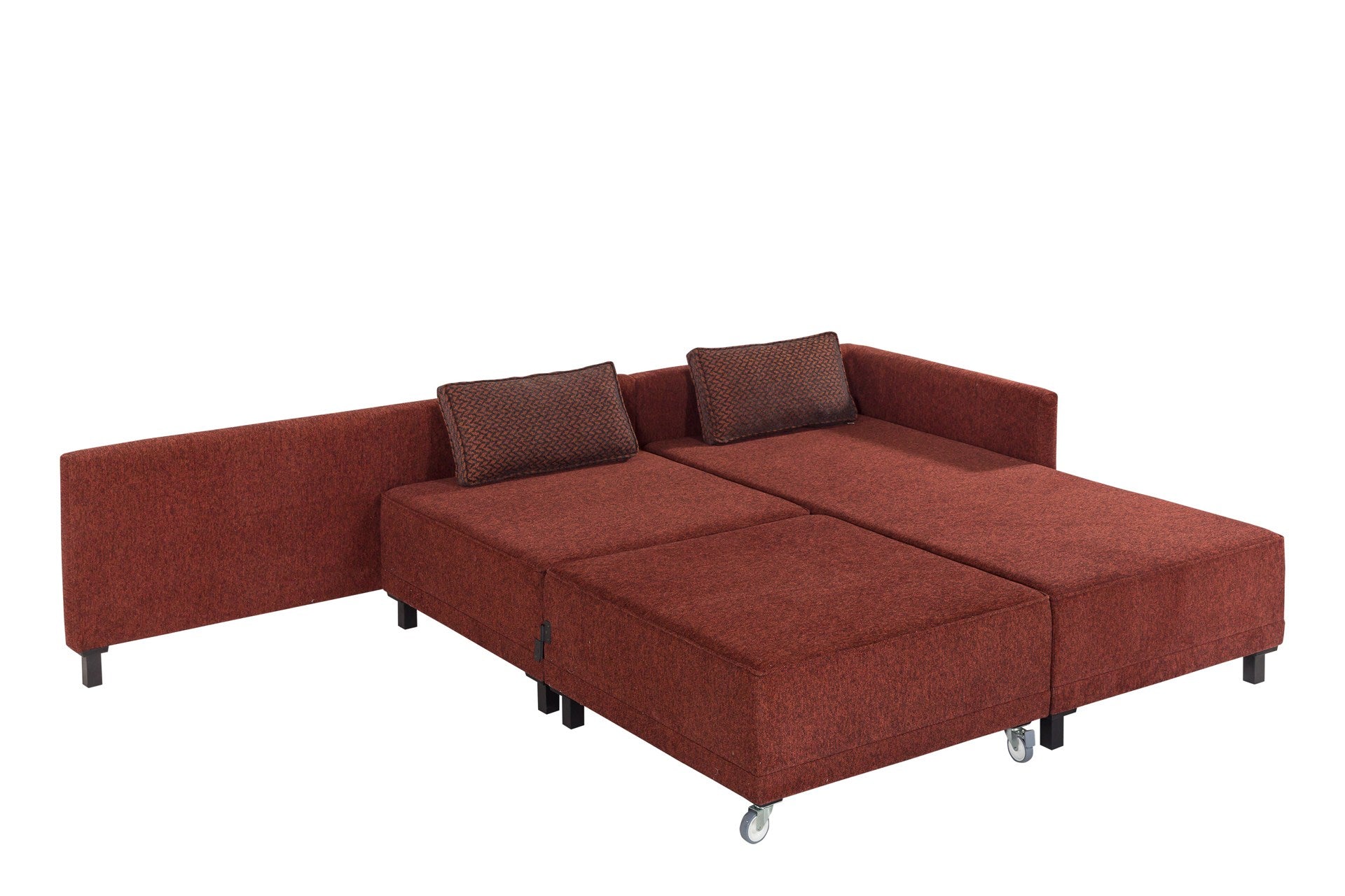 Sofá-cama de canto vermelho Claret, estrutura de madeira de faia, 285 cm | Tecido chenille 100% poliéster, espuma 30 DNS, elegante e funcional para espaços modernos