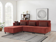 Sofá-cama de canto vermelho Claret, estrutura de madeira de faia, 285 cm | Tecido chenille 100% poliéster, espuma 30 DNS, elegante e funcional para espaços modernos