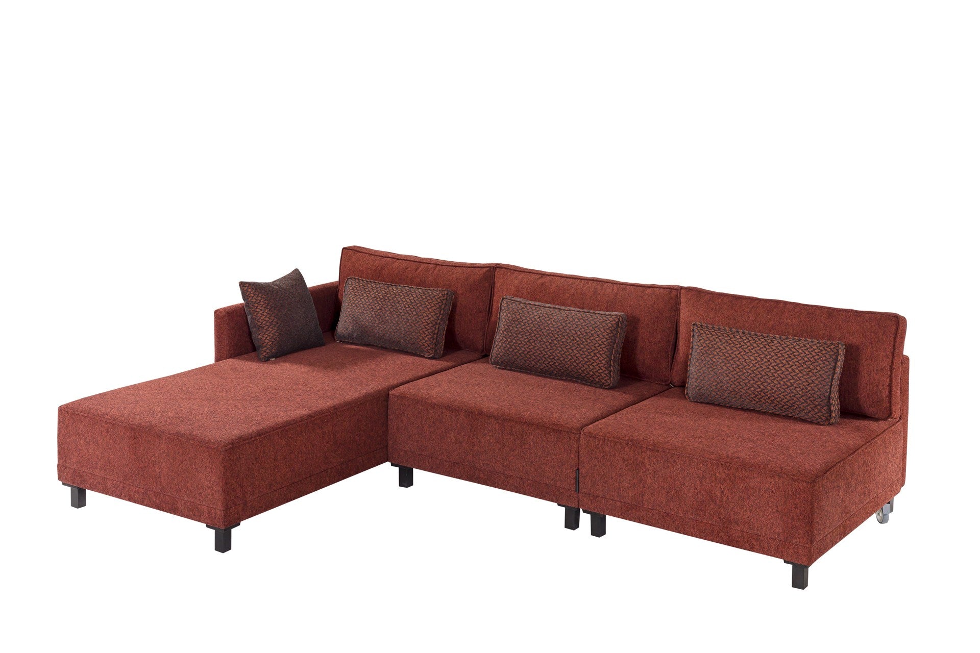 Sofá-cama de canto vermelho Claret, estrutura de madeira de faia, 285 cm | Tecido chenille 100% poliéster, espuma 30 DNS, elegante e funcional para espaços modernos