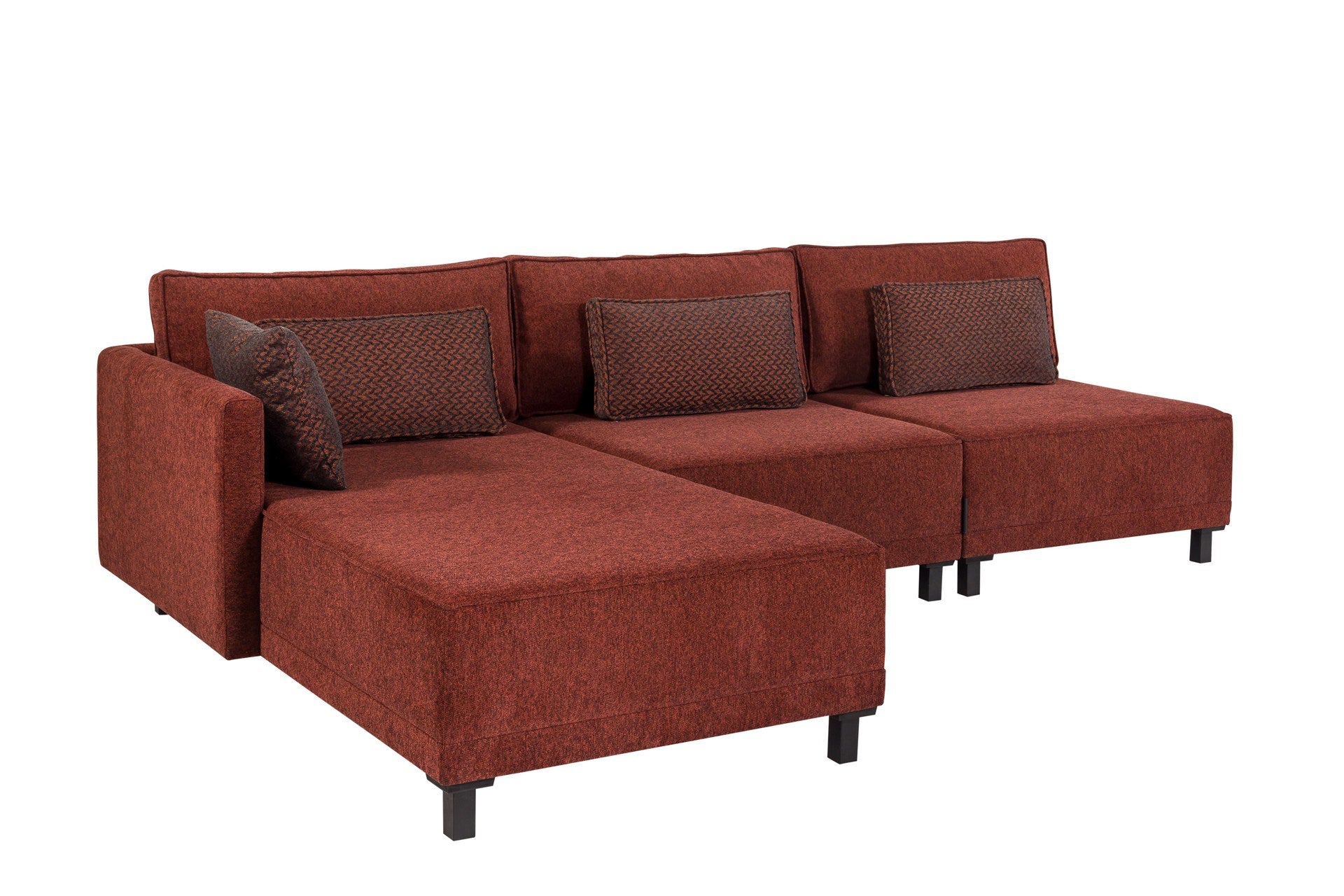 Sofá-cama de canto vermelho Claret, estrutura de madeira de faia, 285 cm | Tecido chenille 100% poliéster, espuma 30 DNS, elegante e funcional para espaços modernos