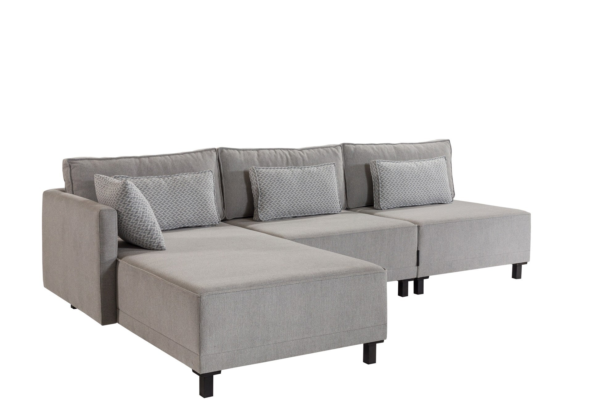 Sofá-cama de canto cinza elegante, estrutura de madeira de faia, 285 cm | Tecido chenille 100% poliéster | Espuma DNS 30 confortável, perfeito para espaços modernos