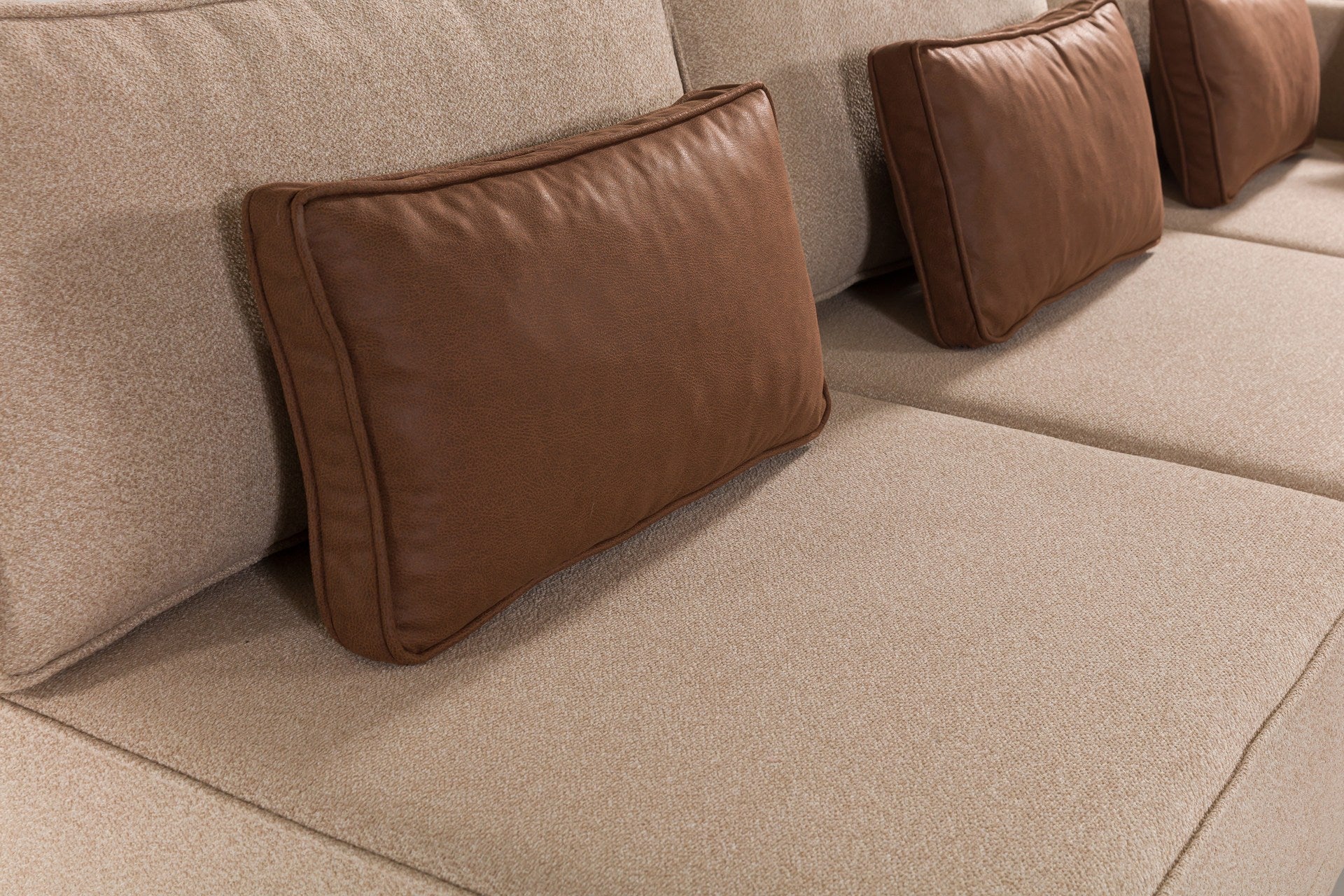 Sofá-cama de canto elegante, tecido chenille marrom, 285 cm | Estrutura e pernas de madeira de faia, espuma 30 DNS | Converte-se em cama de 184 x 184 cm, perfeito para espaços modernos