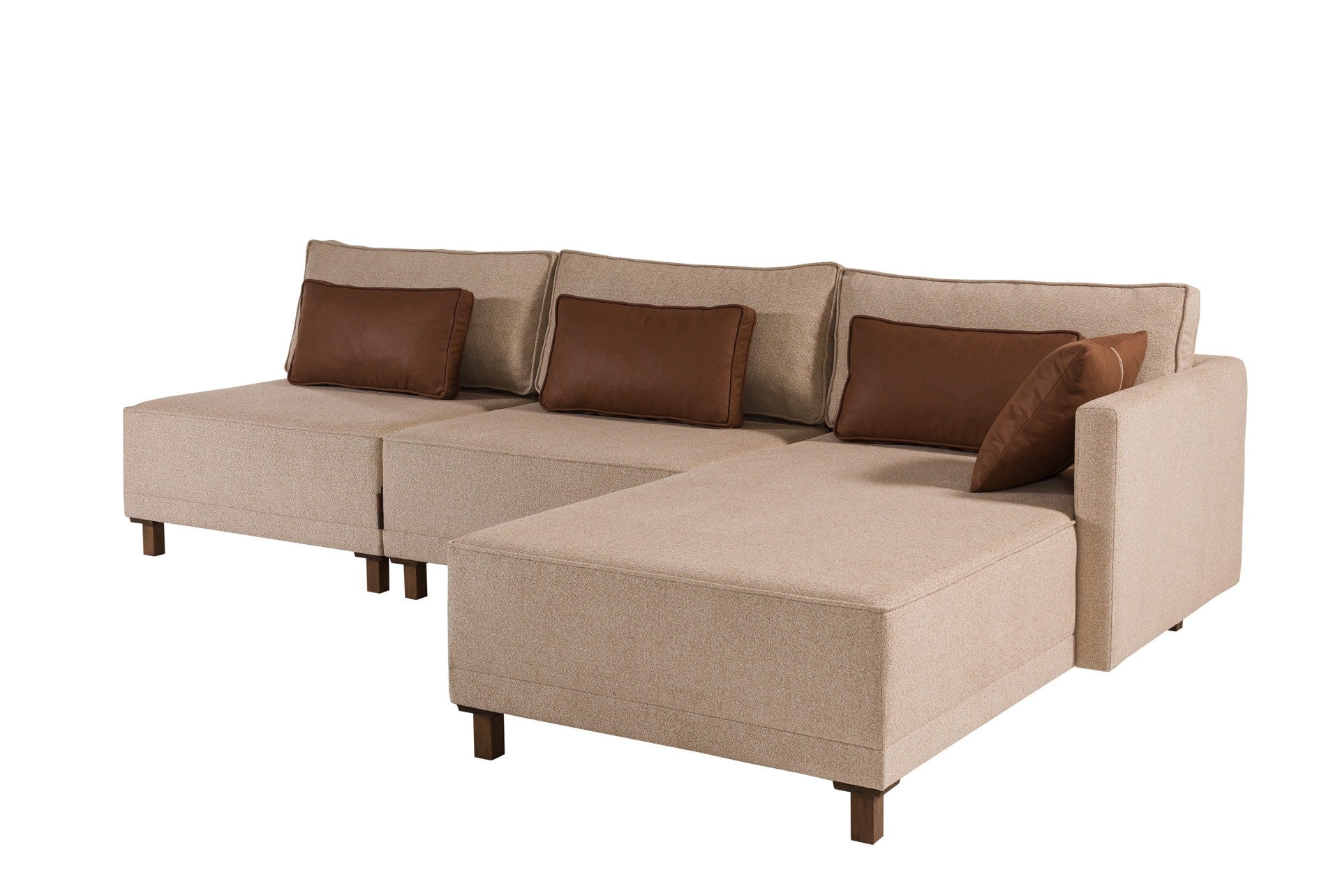 Sofá-cama de canto elegante, tecido chenille marrom, 285 cm | Estrutura e pernas de madeira de faia, espuma 30 DNS | Converte-se em cama de 184 x 184 cm, perfeito para espaços modernos